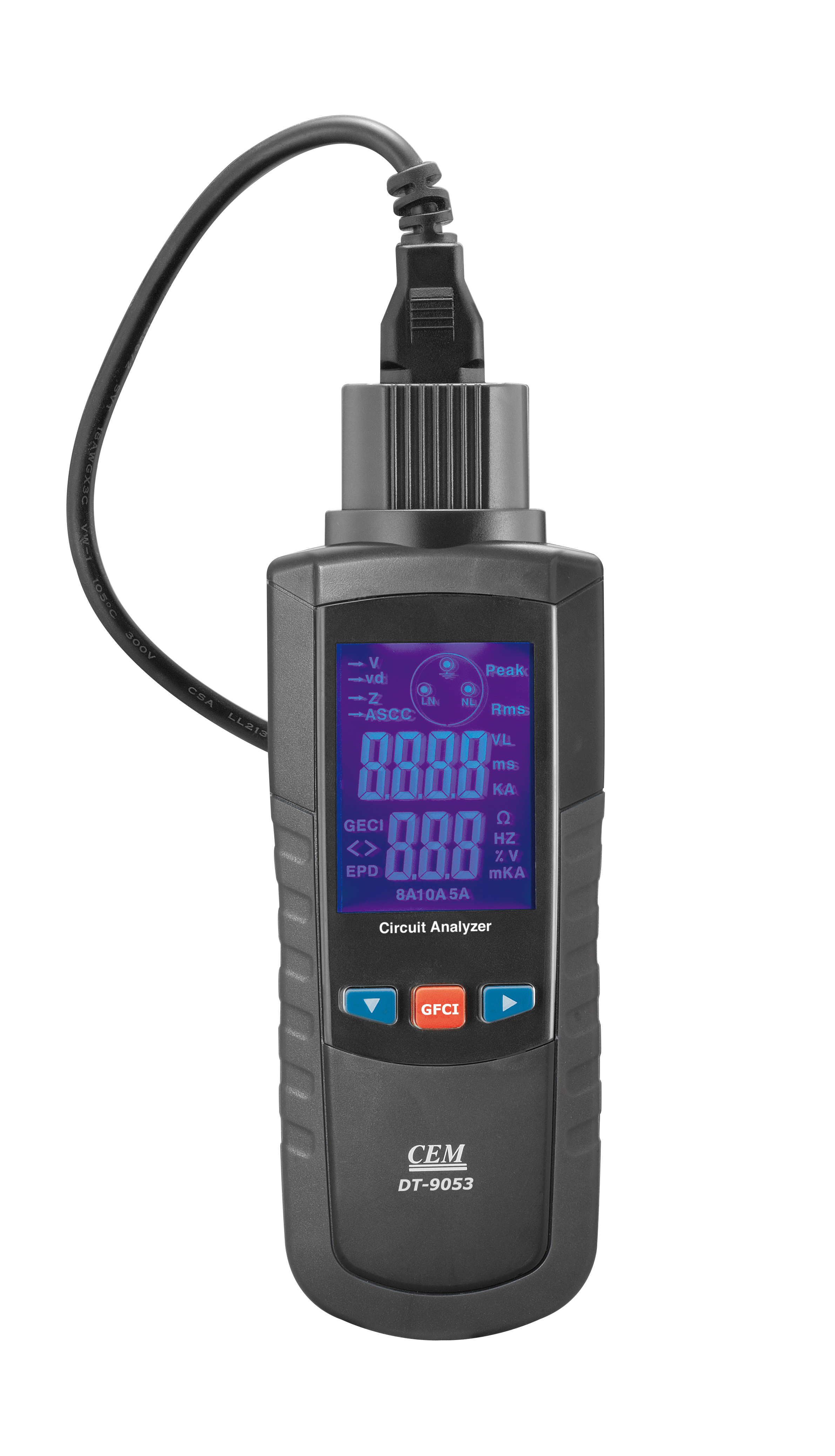 DT-9053 Circuit Analyzer | GFCI/EPD Testing | Line Voltage Analysis | CAT III 600V