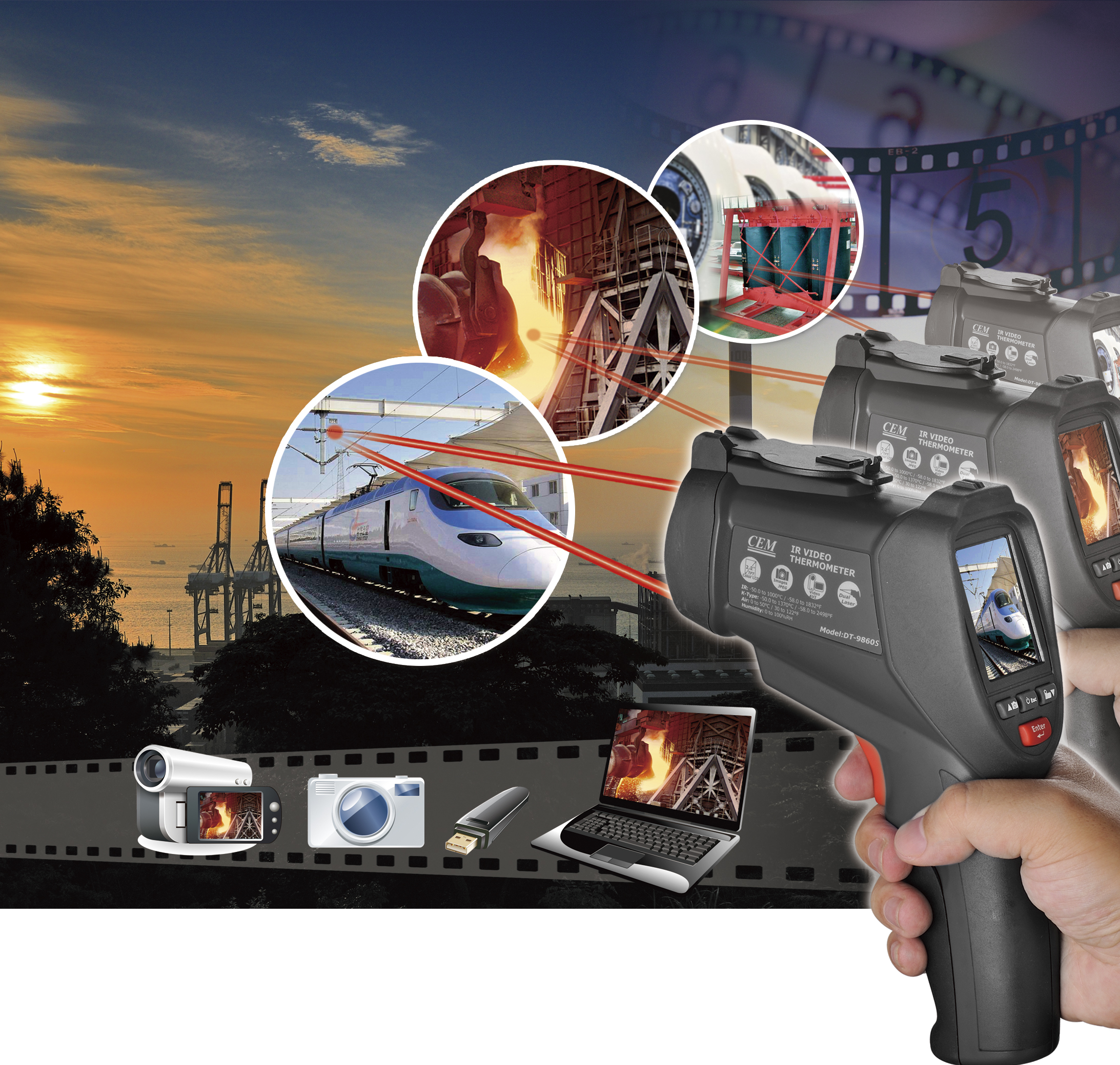 DT-9861S High-Temp IR Video Thermometer | -50 to 1600°C | Camera & Data Logging | 9861S