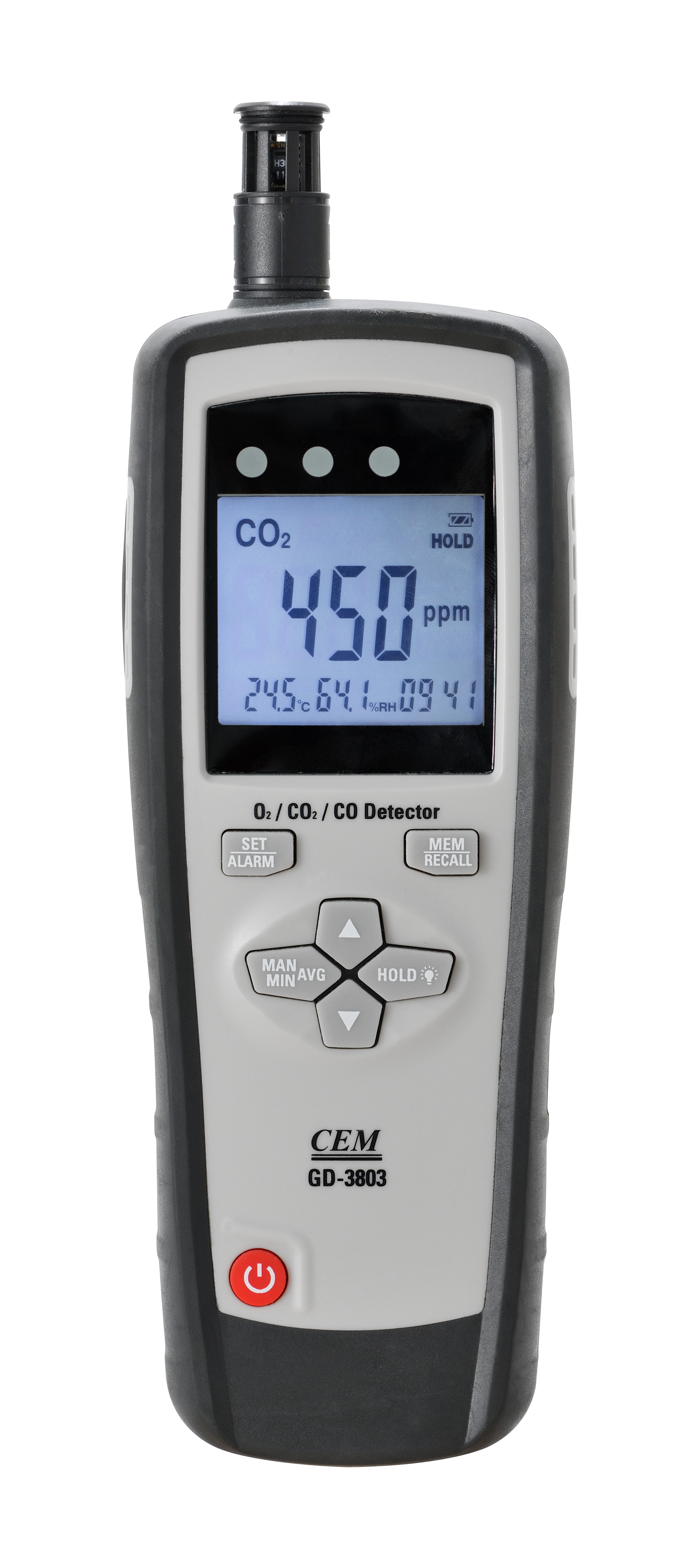 GD-3803 4-in-1 Multifunction Gas Meter | O2, CO, CO2, Temp & Humidity Monitor | Data Logger with Alarm