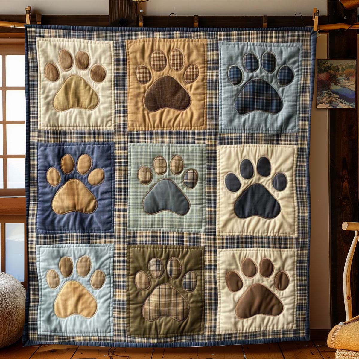Patchwork Dog Paws Blanket - C031 - Premium Blanket