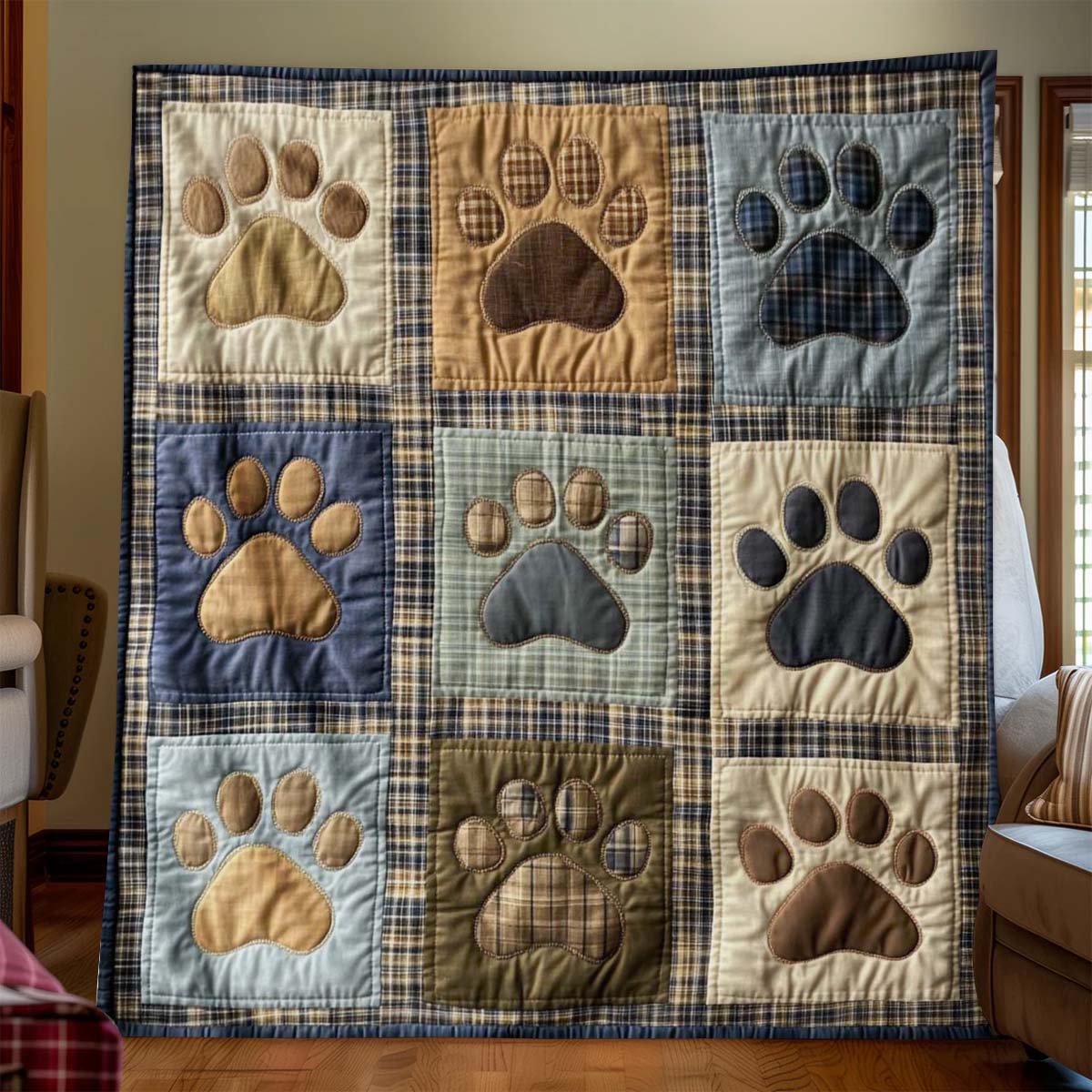 Patchwork Dog Paws Blanket - C031 - Premium Blanket