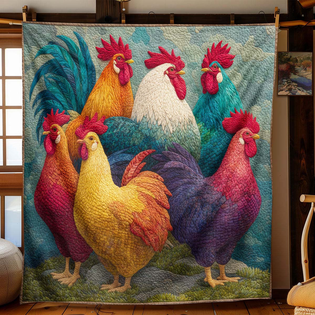Colorful Rooster Blanket - J068 - Premium Blanket