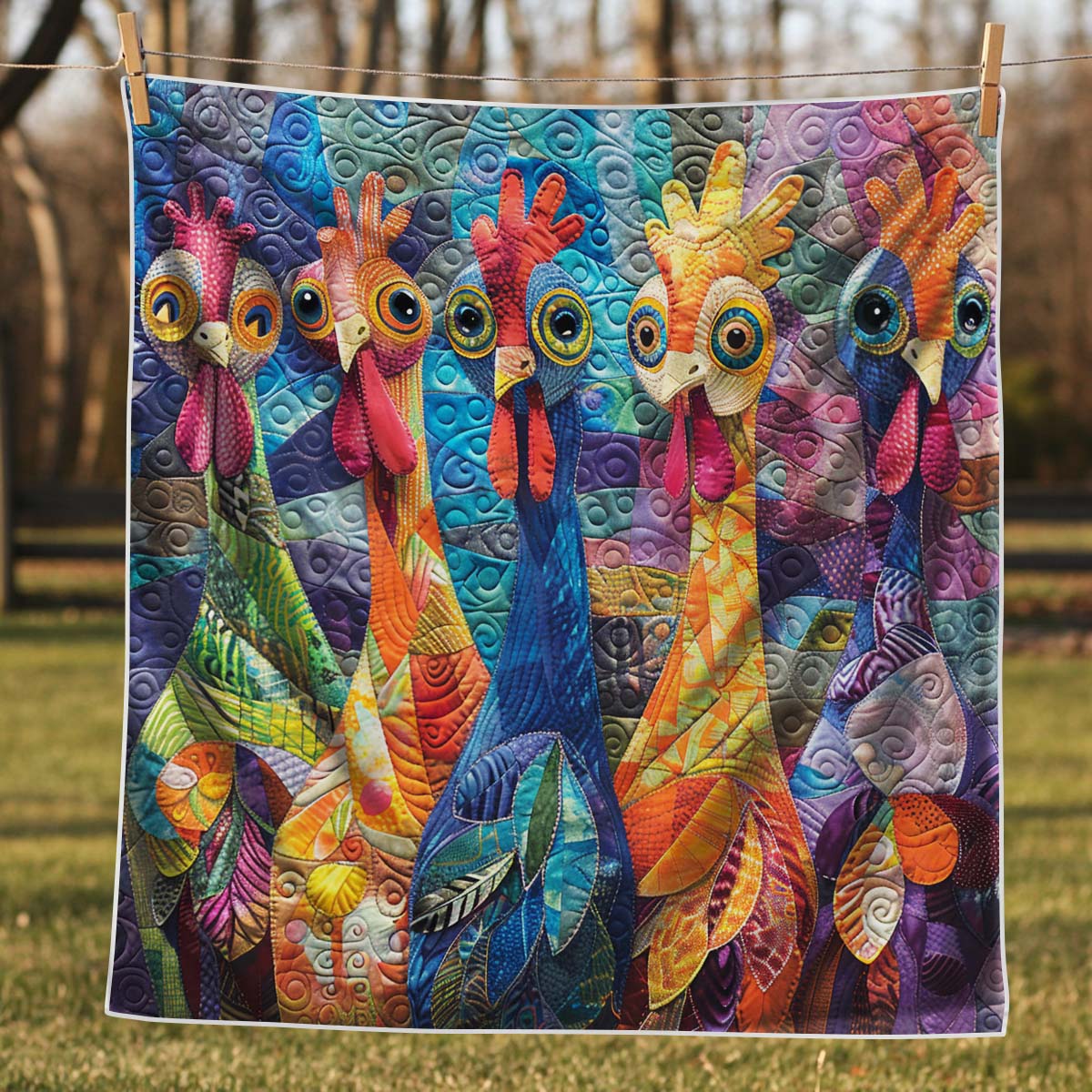 Whimsical Chickens Blanket - J069 - Premium Blanket