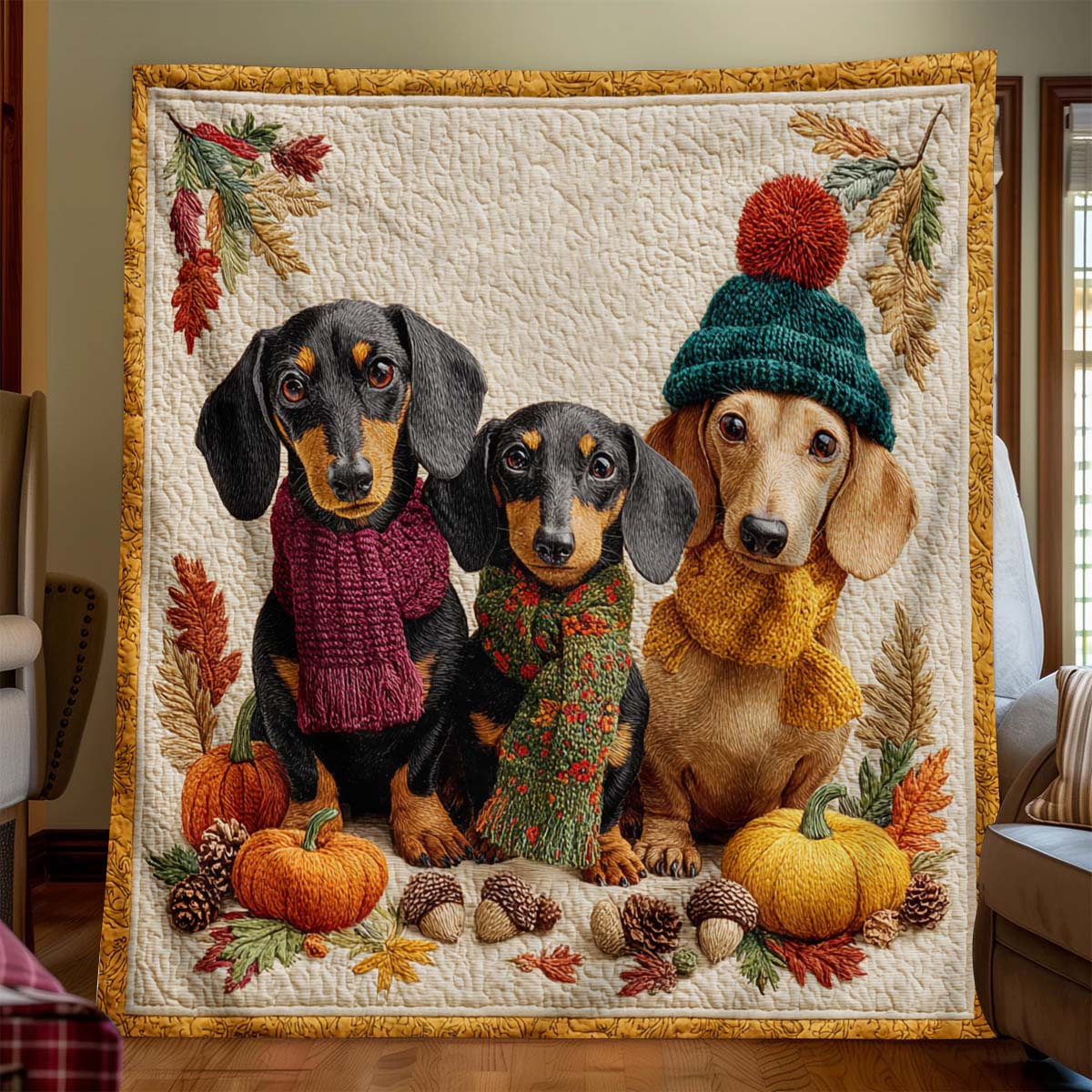 Pumpkin Dachshund Blanket - J071 - Premium Blanket