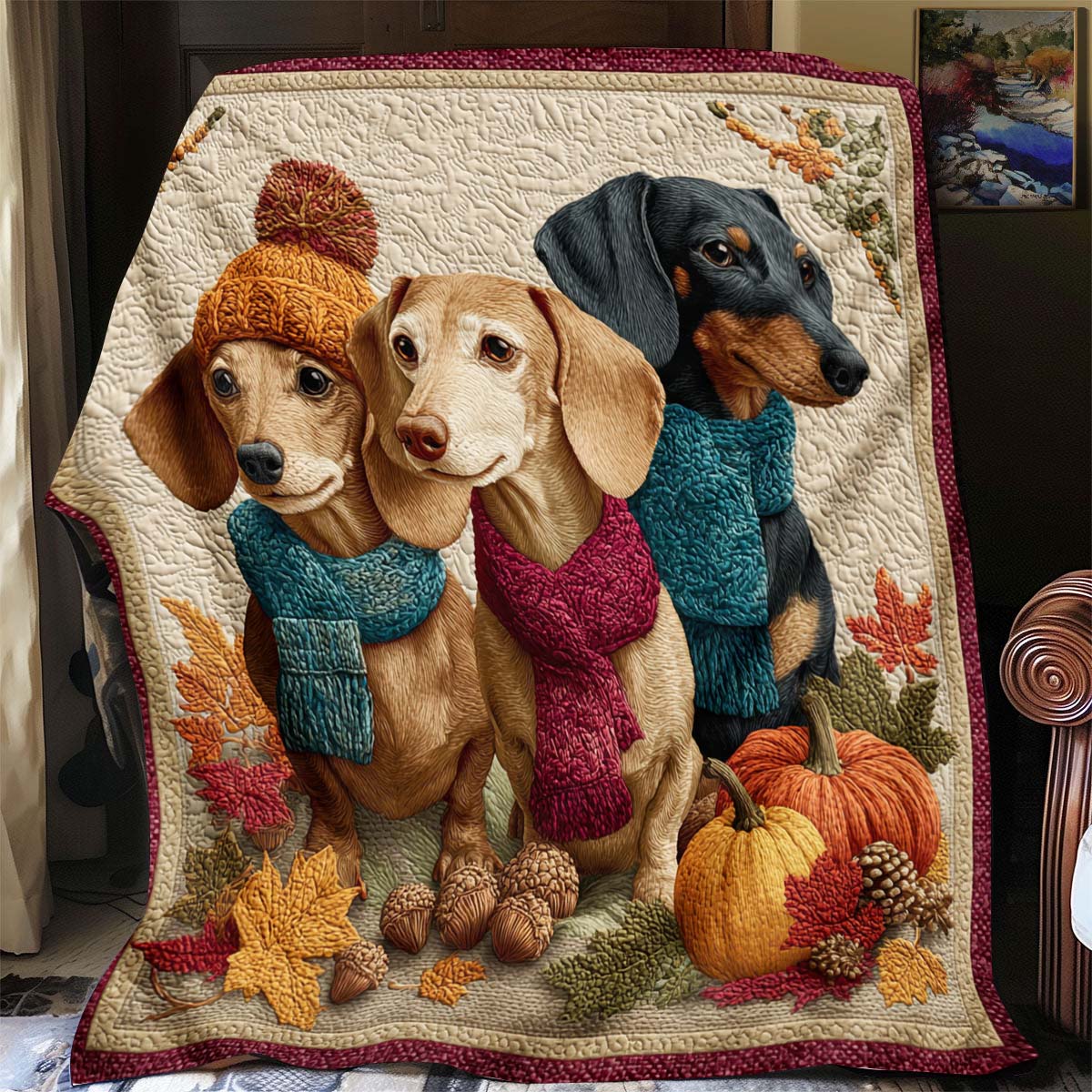 Autumn Dachshund Blanket - J072 - Premium Blanket