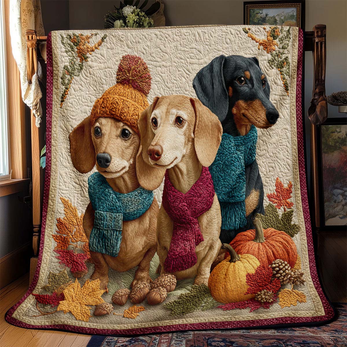 Autumn Dachshund Blanket - J072 - Premium Blanket