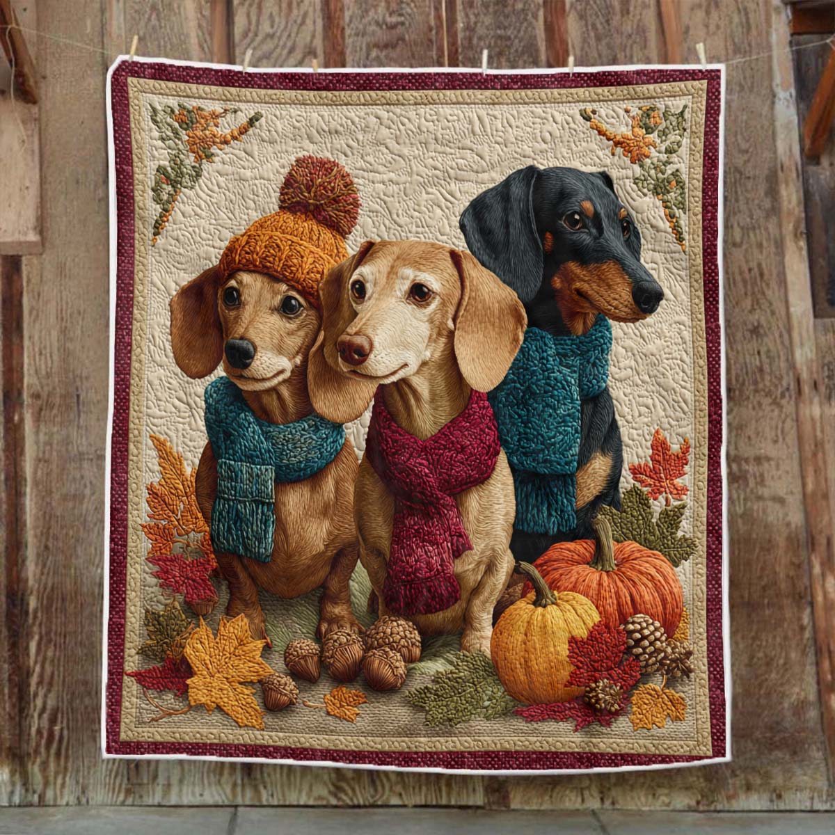 Autumn Dachshund Blanket - J072 - Premium Blanket