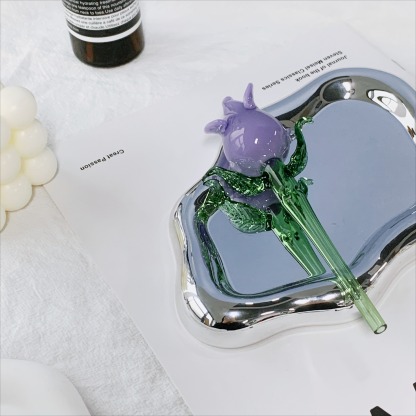 Flower Pyrex Glass Oil Burner - Purple