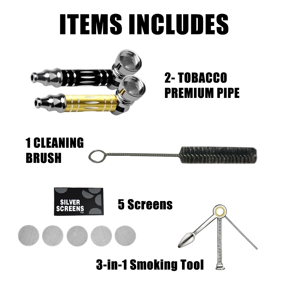 2-Pack Stainless Sherlock Metal Pipes with Accessories