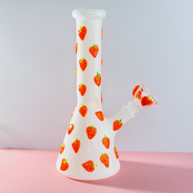 9" Strawberry Beaker Bong (glow in the dark)