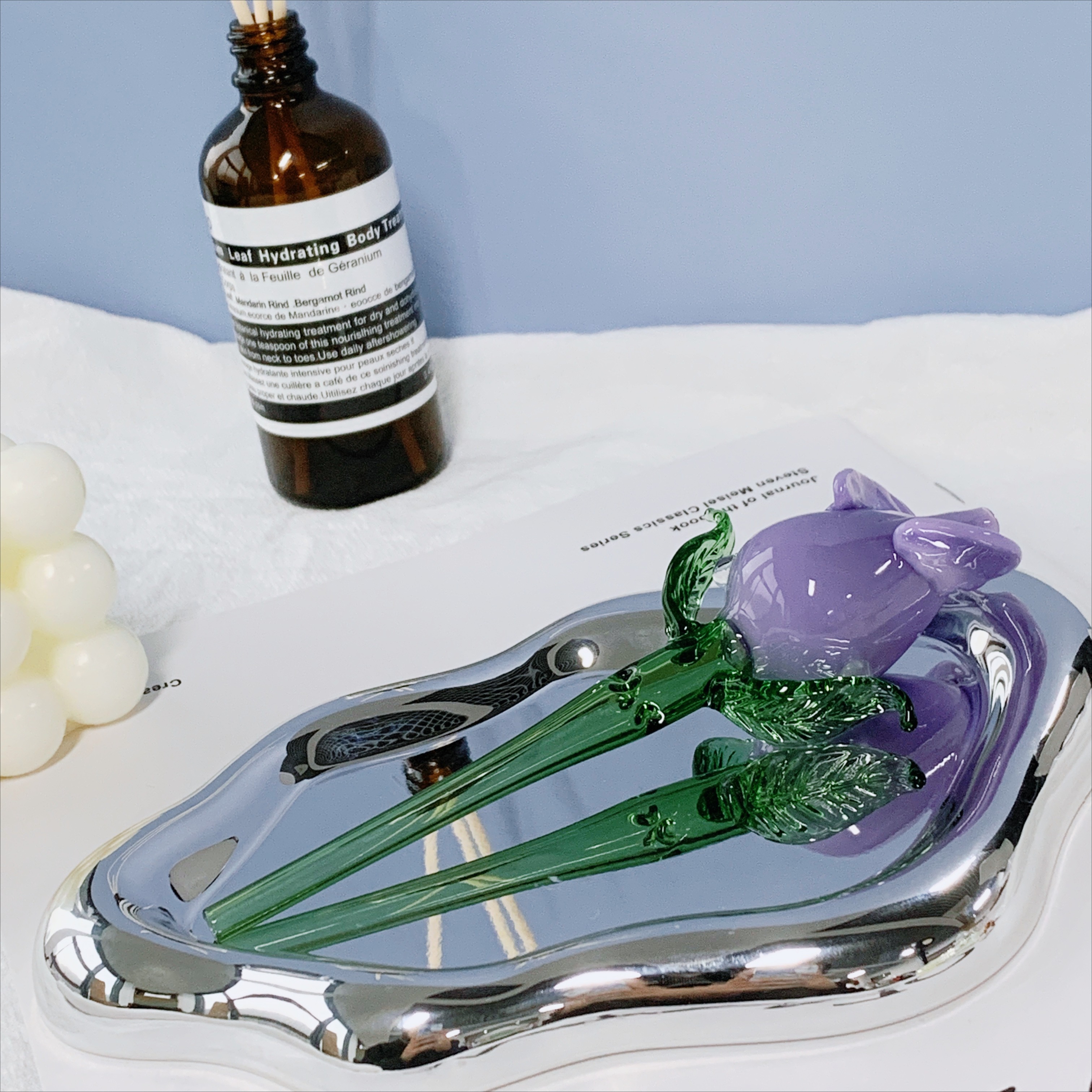 Flower Pyrex Glass Oil Burner - Purple