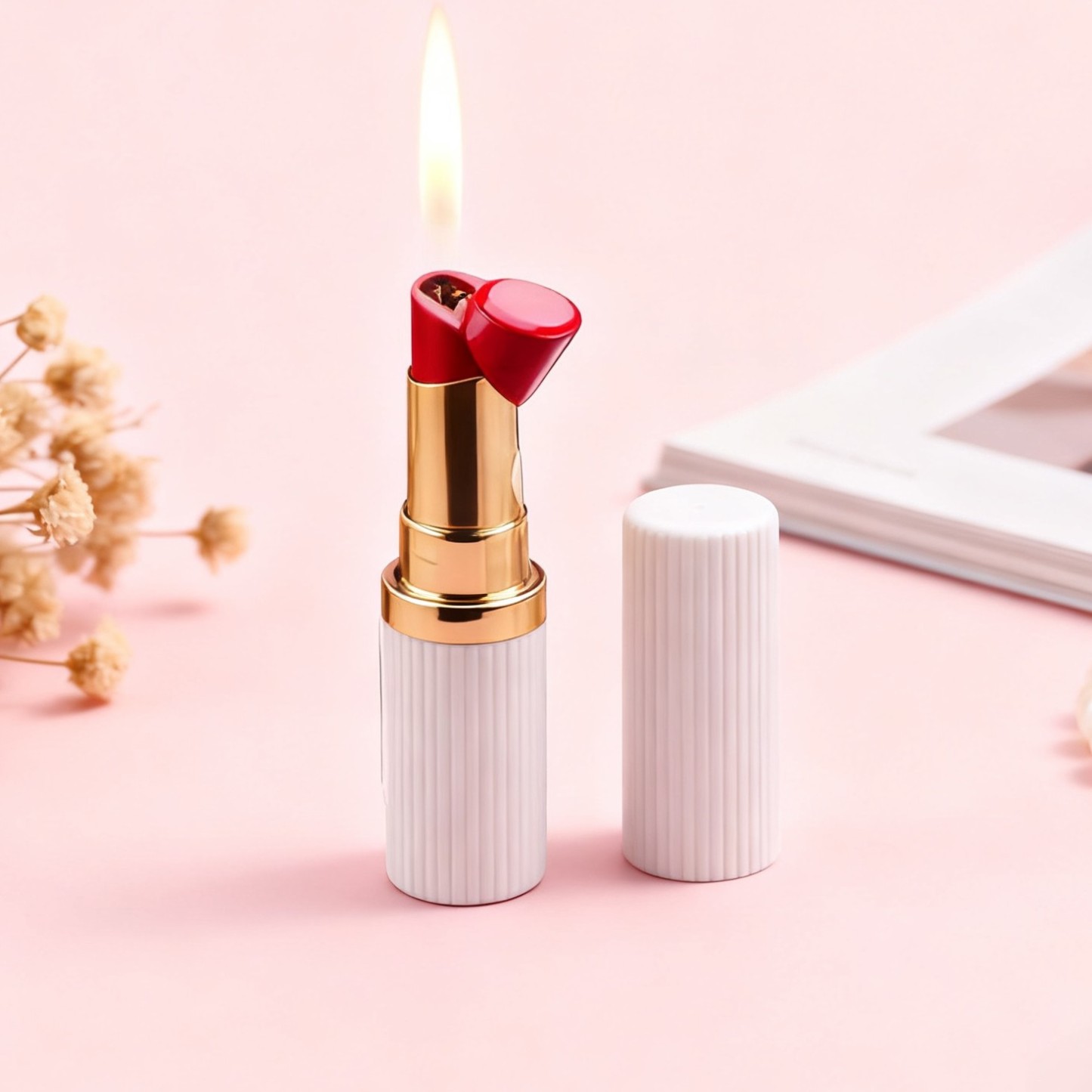 Elegant White Lipstick Windproof Butane Lighter (Butane Gas Not Included)