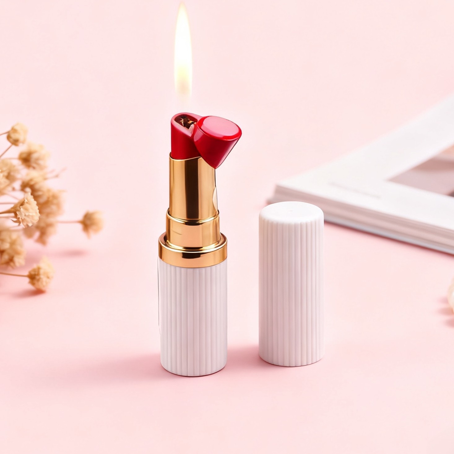Elegant White Lipstick Windproof Butane Lighter (Butane Gas Not Included)
