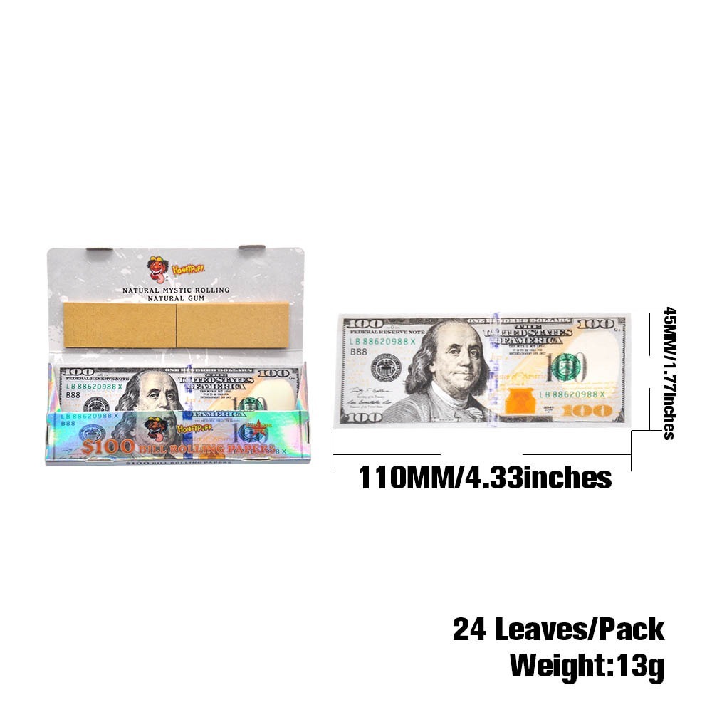 Honeypuff $100 Bill Rolling Papers with Tips (24-Pack)