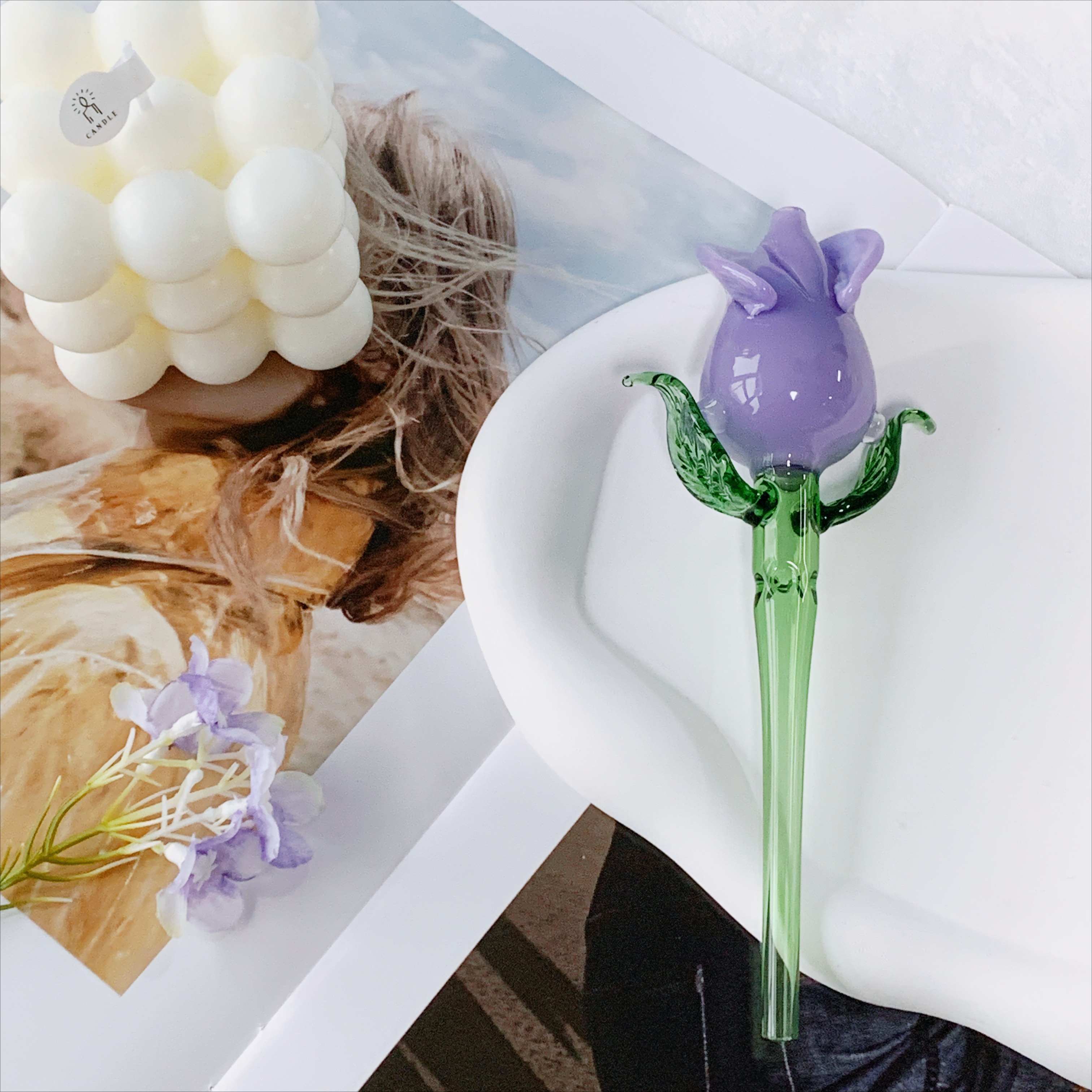 Flower Pyrex Glass Oil Burner - Purple