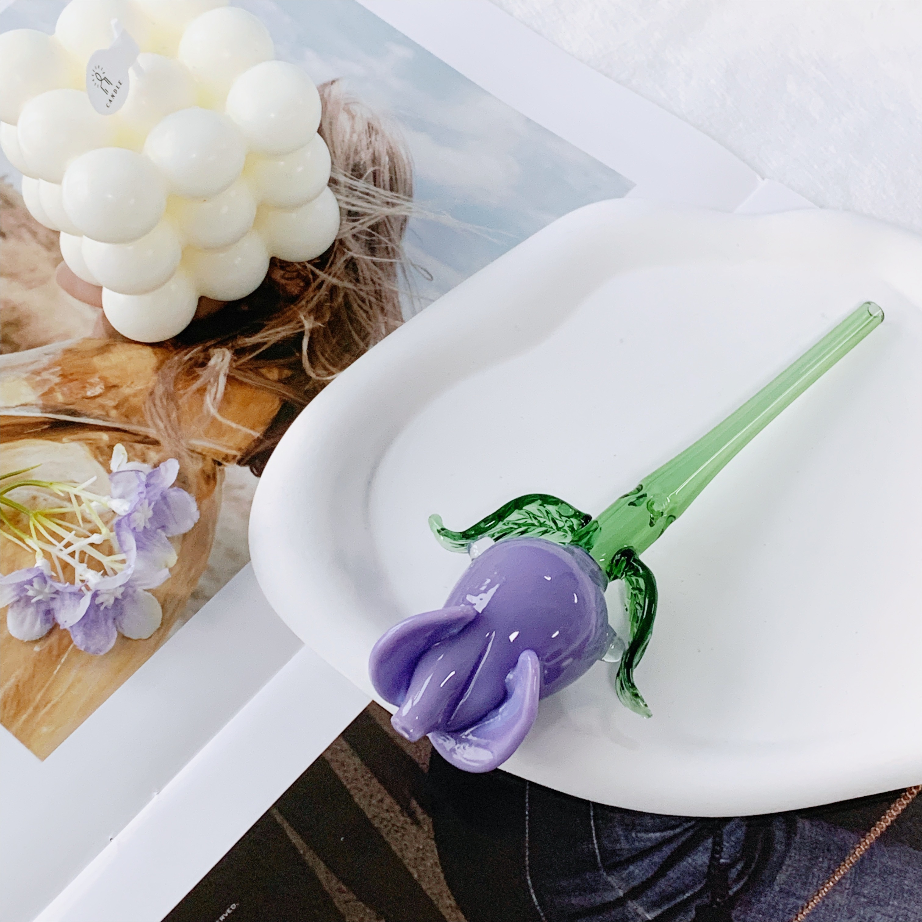 Flower Pyrex Glass Oil Burner - Purple