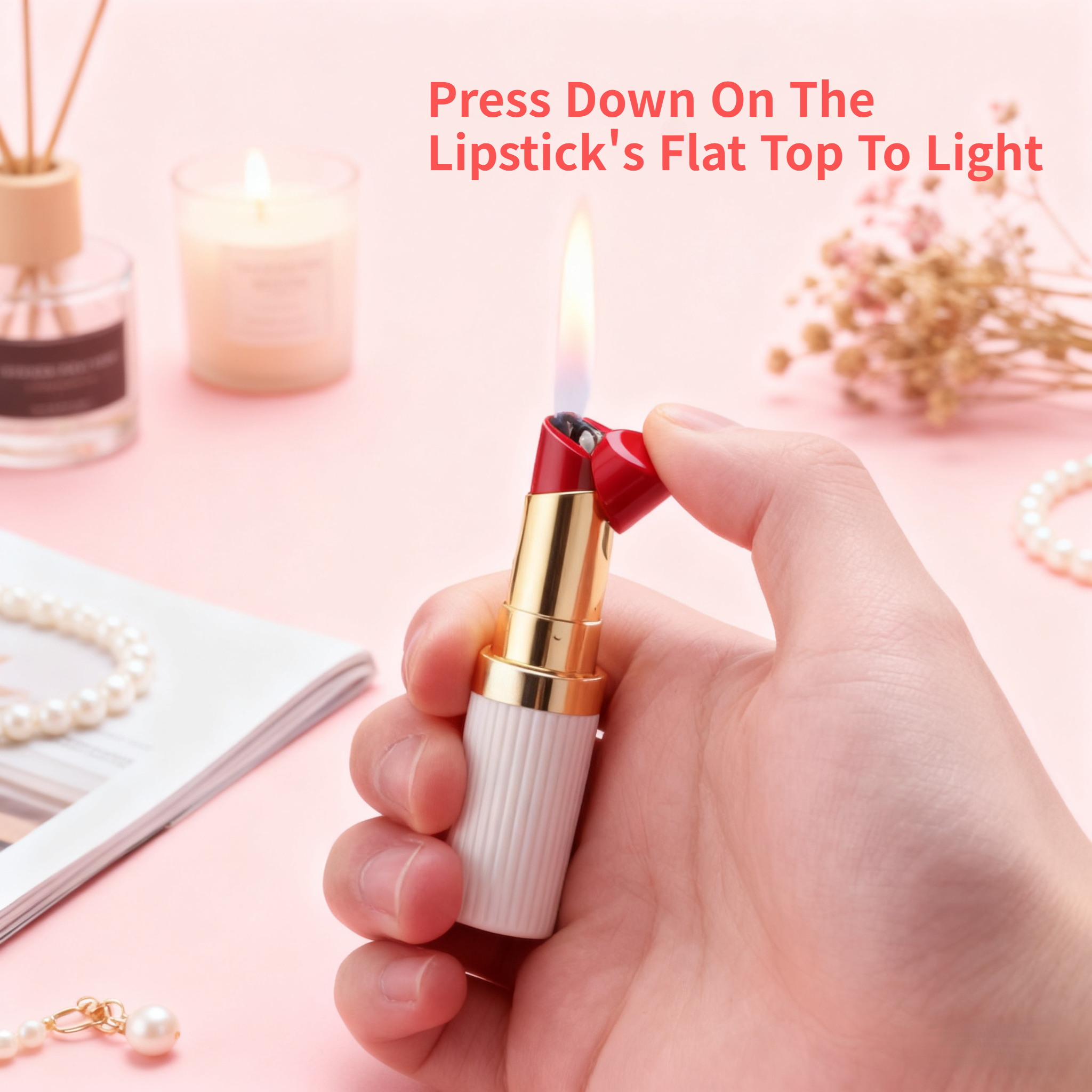 Elegant White Lipstick Windproof Butane Lighter (Butane Gas Not Included)