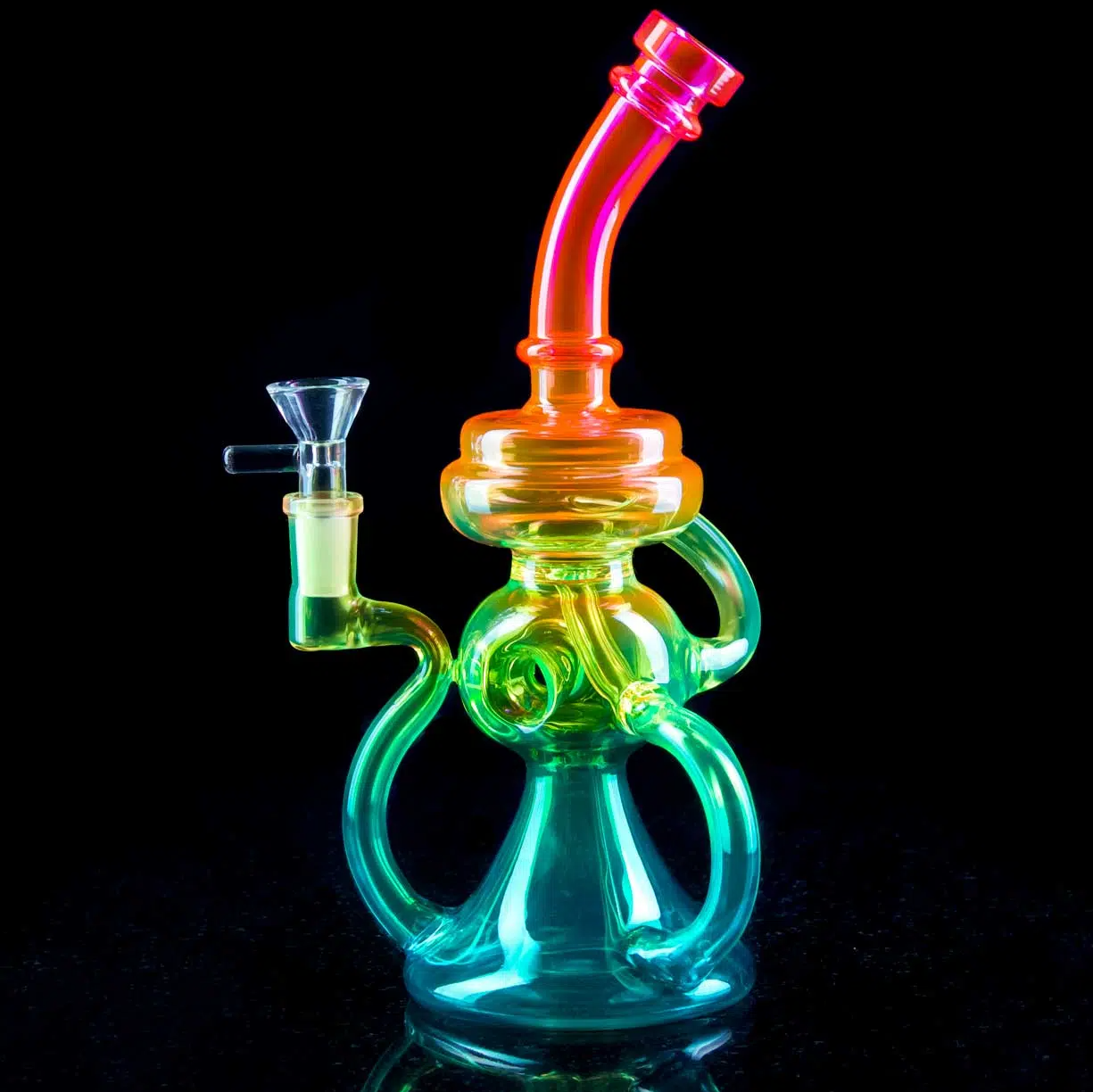 9.5" Neon Rainbow Recycler Bong (uv reactive)