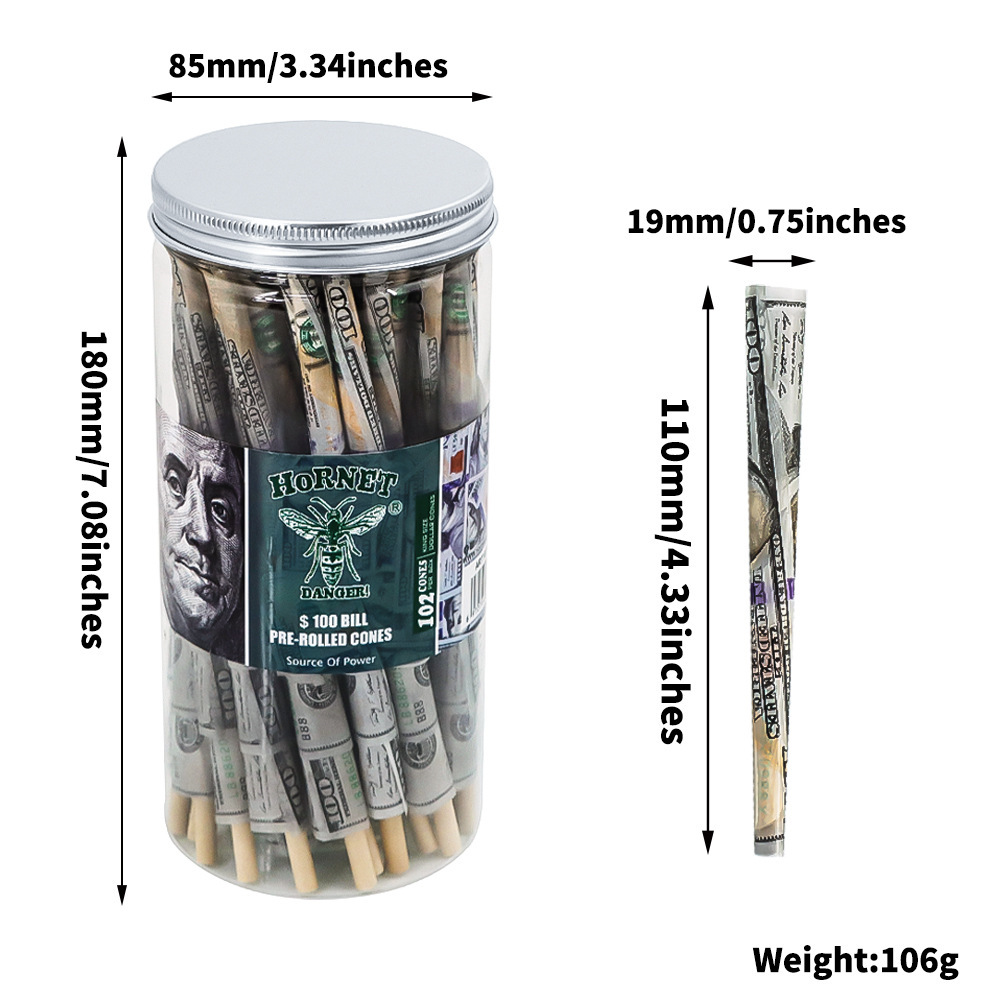 100 Dollar King Size Pre Rolled Cones, 50 Pack