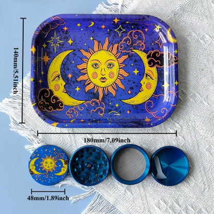90's Celestial Rolling Tray with One Accessory, Metal Rolling Tray Kit, Ideal for Gifts, Easy to Carry