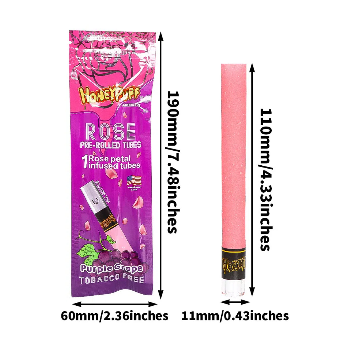 2-Pack Pink Rose Pre-rolled Tubes - Each Pack Includes 1 Petal Infused Tube - Tobacco Free Smoking Accessories