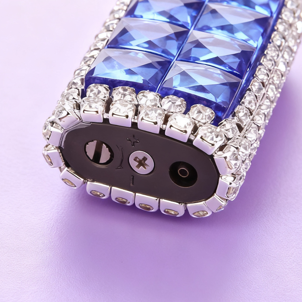 Diamond-inset Windproof Refillable Butane Lighter (Butane Gas Not Included)
