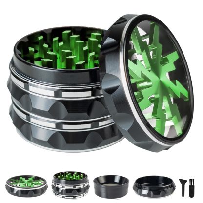 63mmAluminium Large Grinder with Clear Top, Green