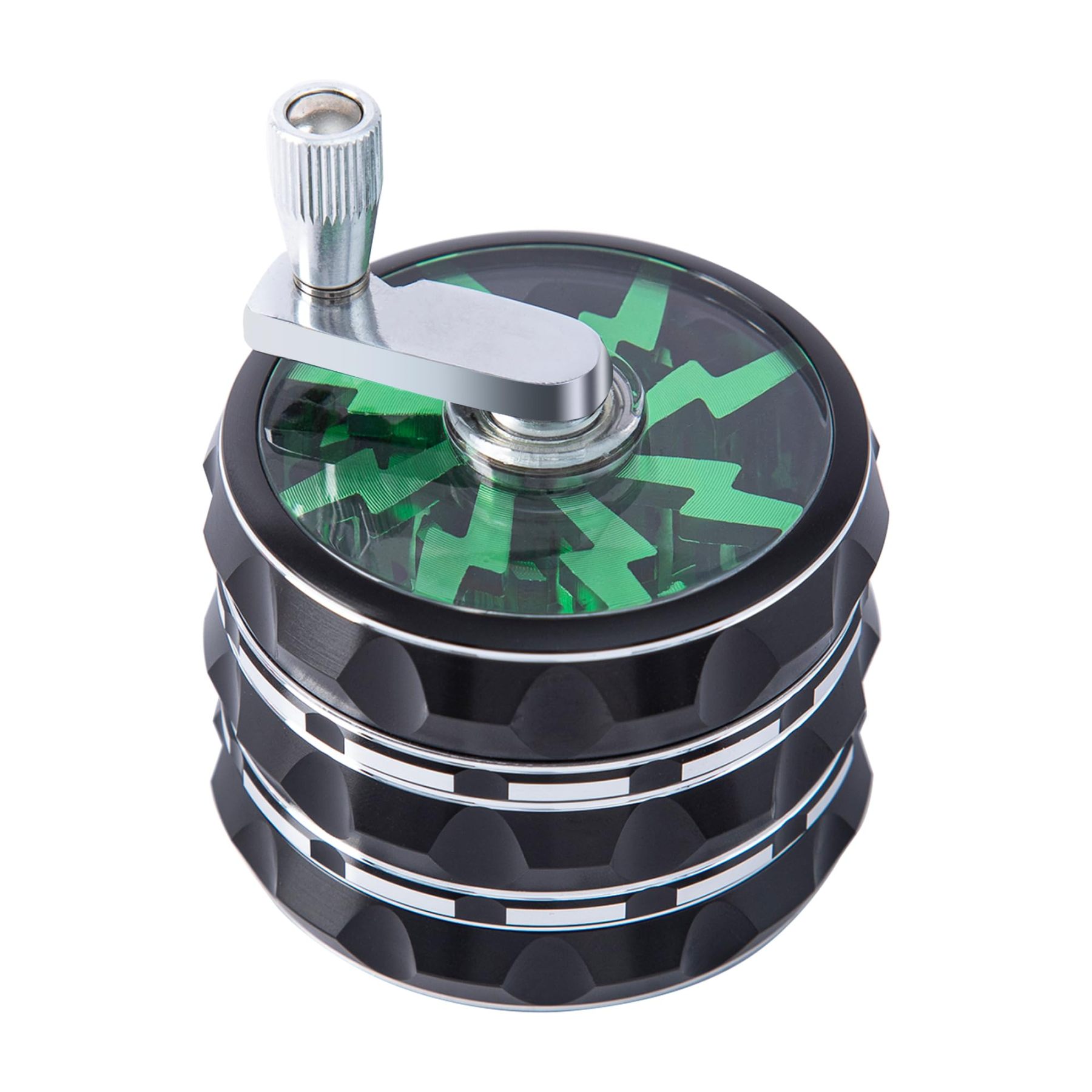 63mm Hand Crank Aluminium Large Grinder with Clear Top, Green