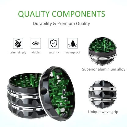 63mmAluminium Large Grinder with Clear Top, Green