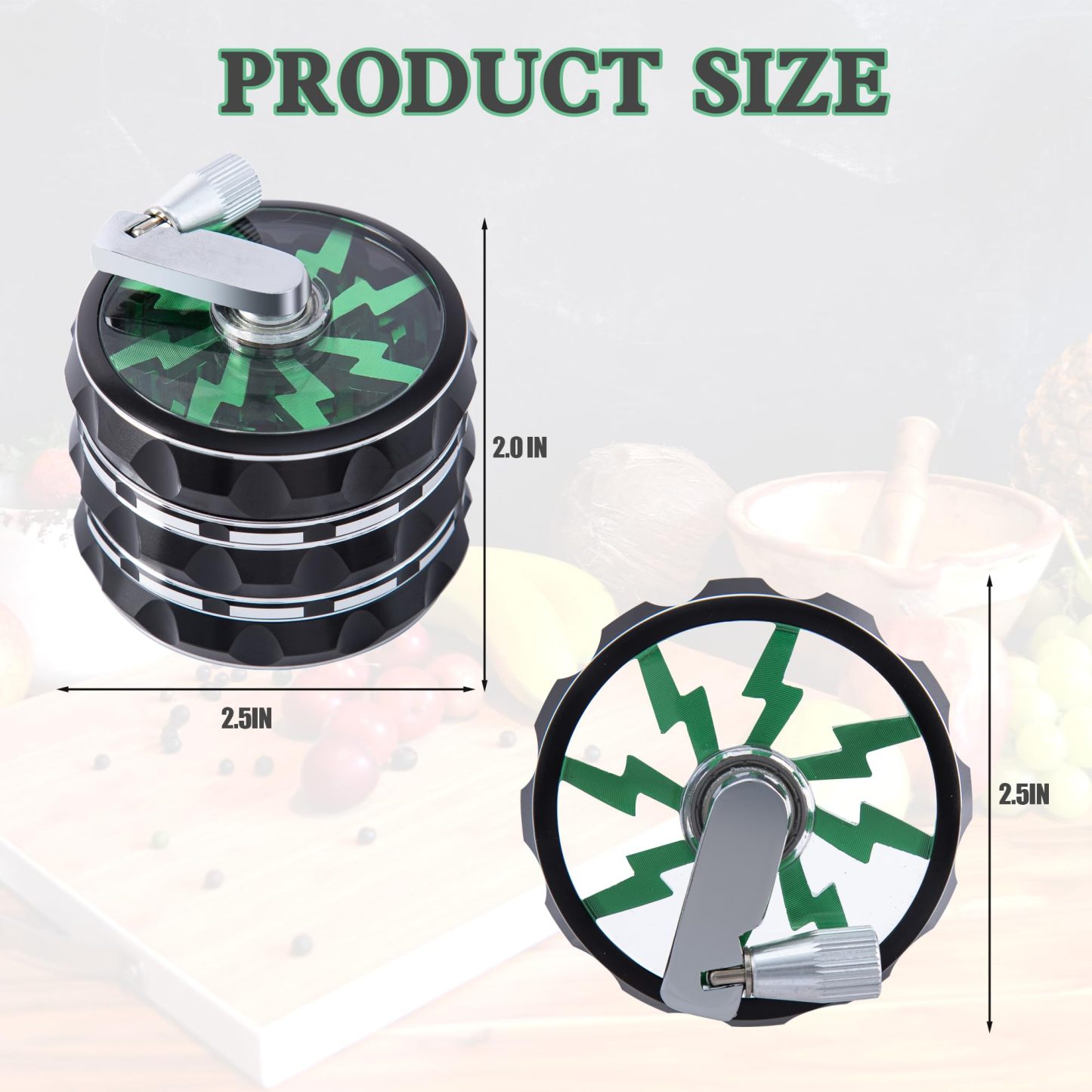 63mm Hand Crank Aluminium Large Grinder with Clear Top, Green