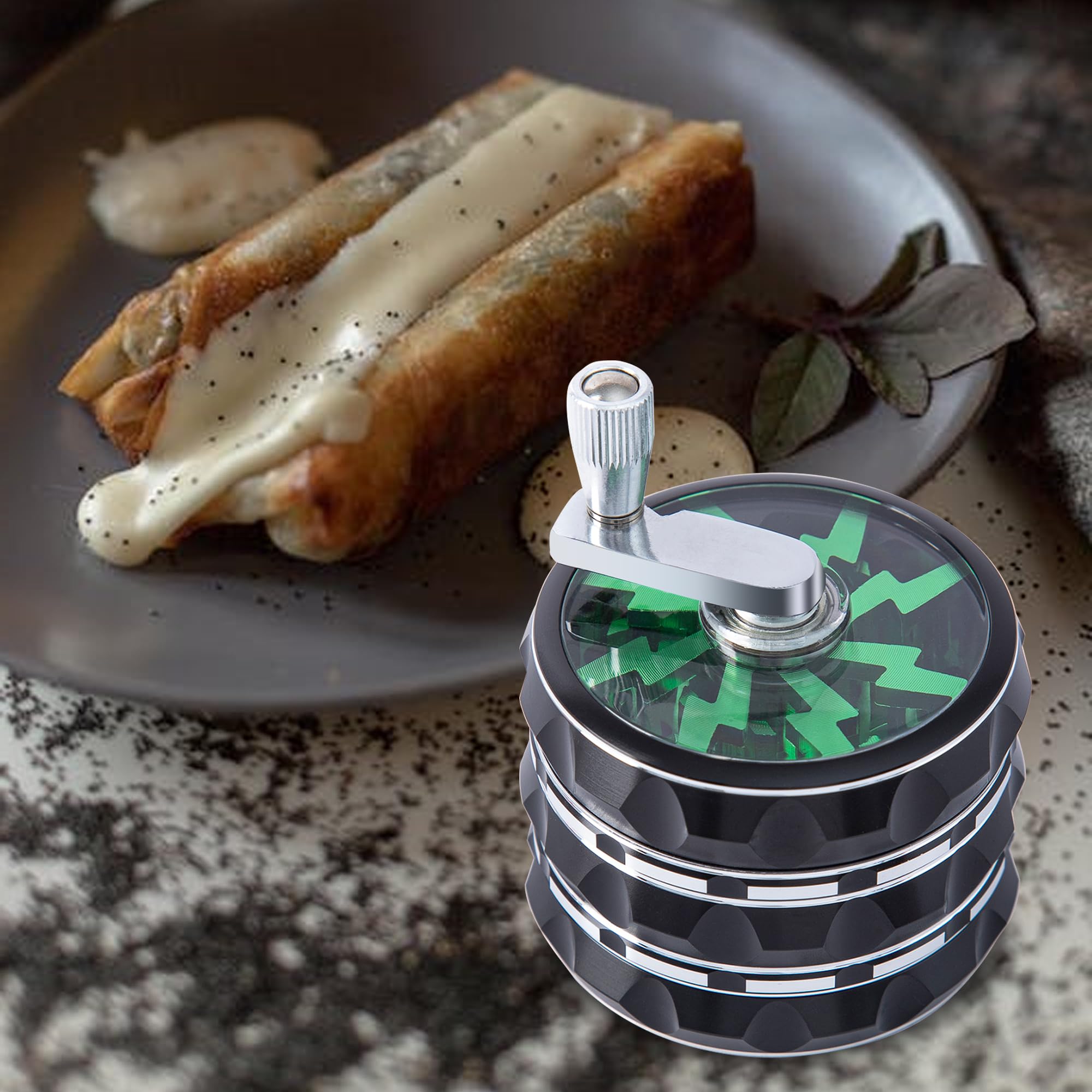 63mm Hand Crank Aluminium Large Grinder with Clear Top, Green