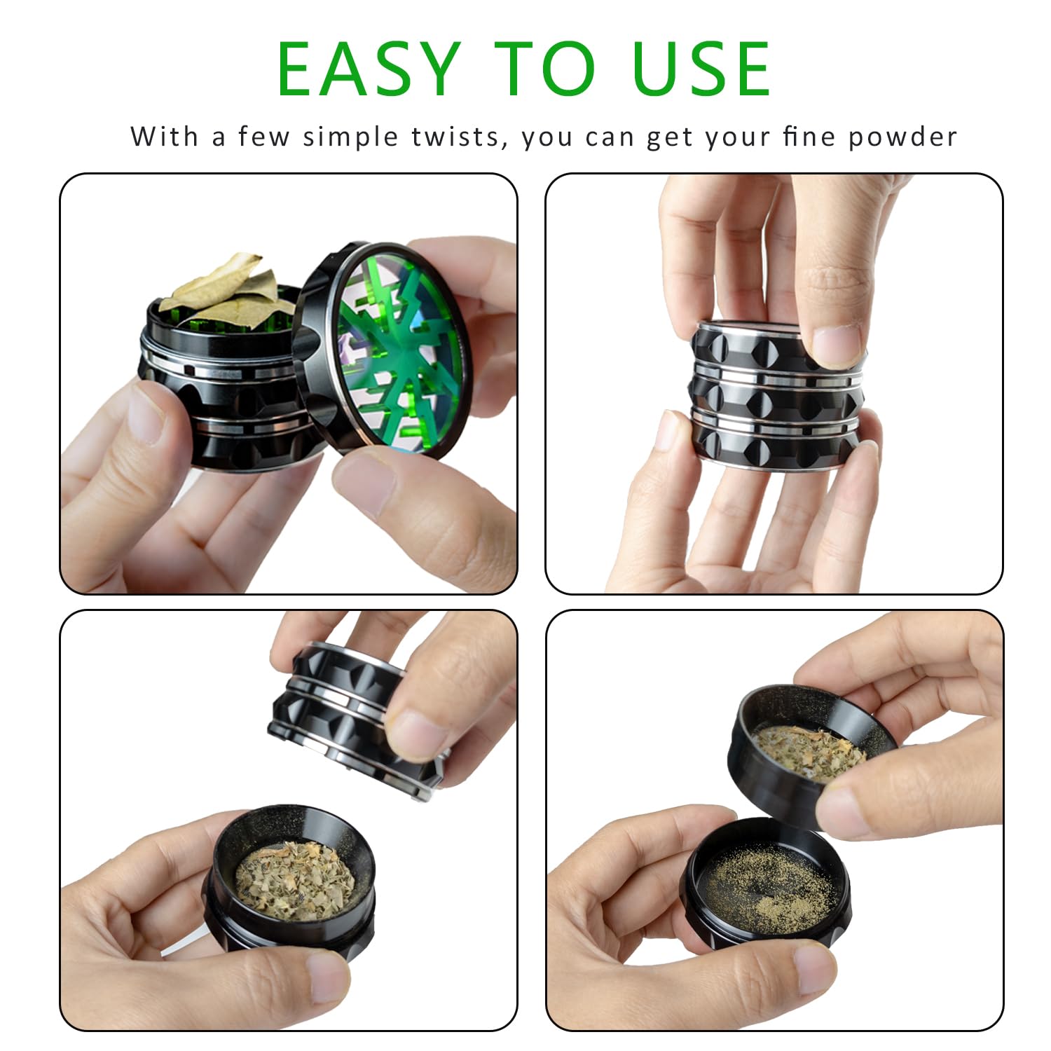 63mmAluminium Large Grinder with Clear Top, Green