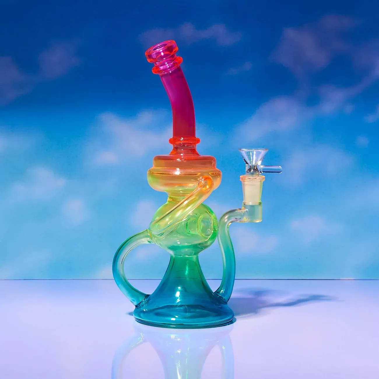 9.5" Neon Rainbow Recycler Bong (uv reactive)