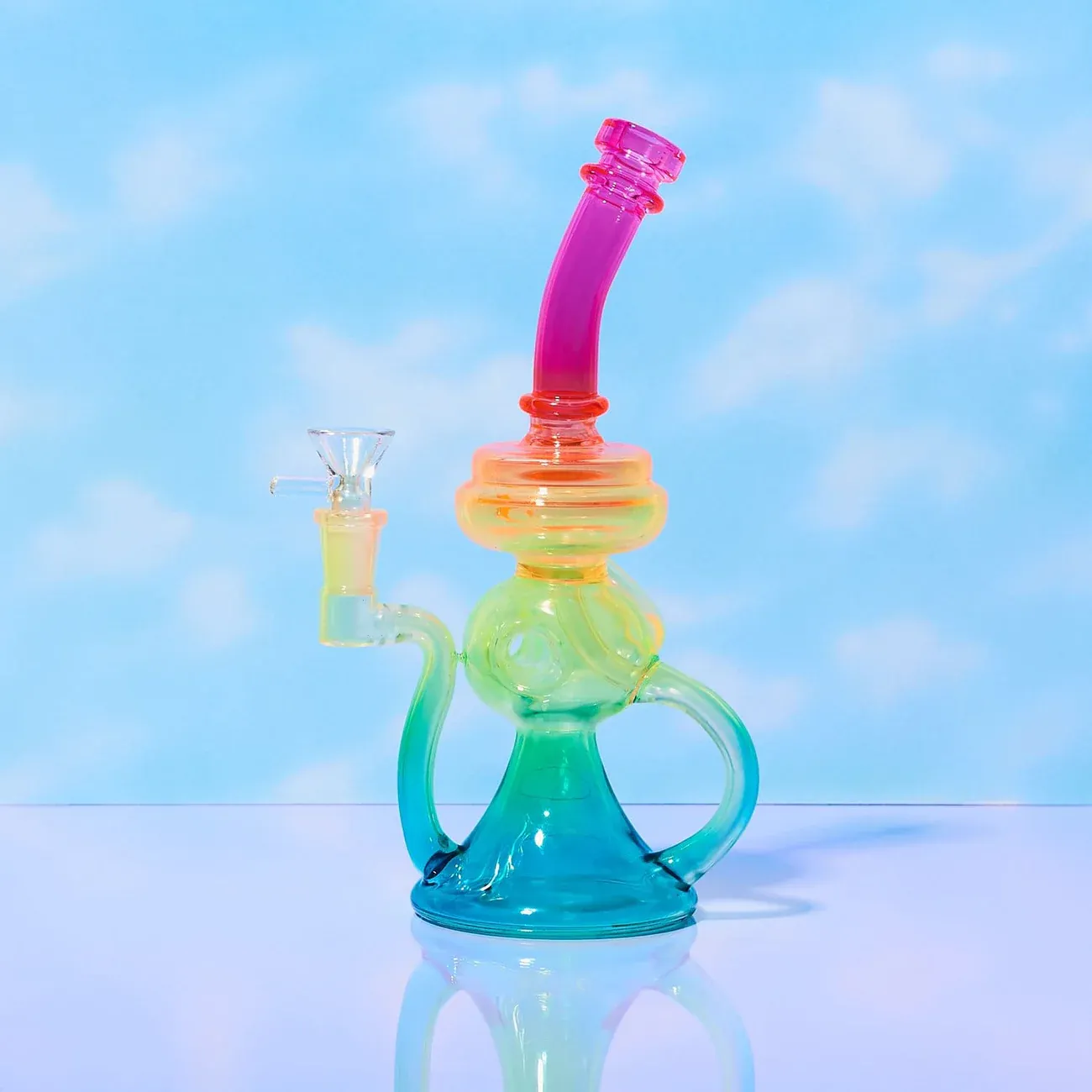 9.5" Neon Rainbow Recycler Bong (uv reactive)