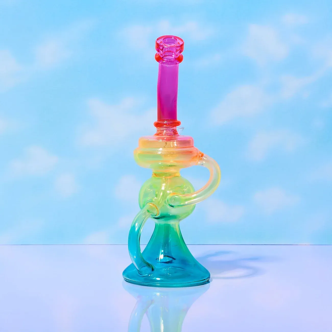 9.5" Neon Rainbow Recycler Bong (uv reactive)