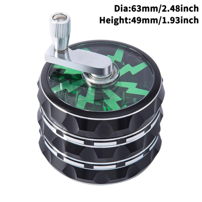 63mm Hand Crank Aluminium Large Grinder with Clear Top, Green