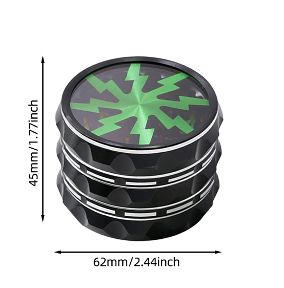 63mm Hand Crank Aluminium Large Grinder with Clear Top, Green