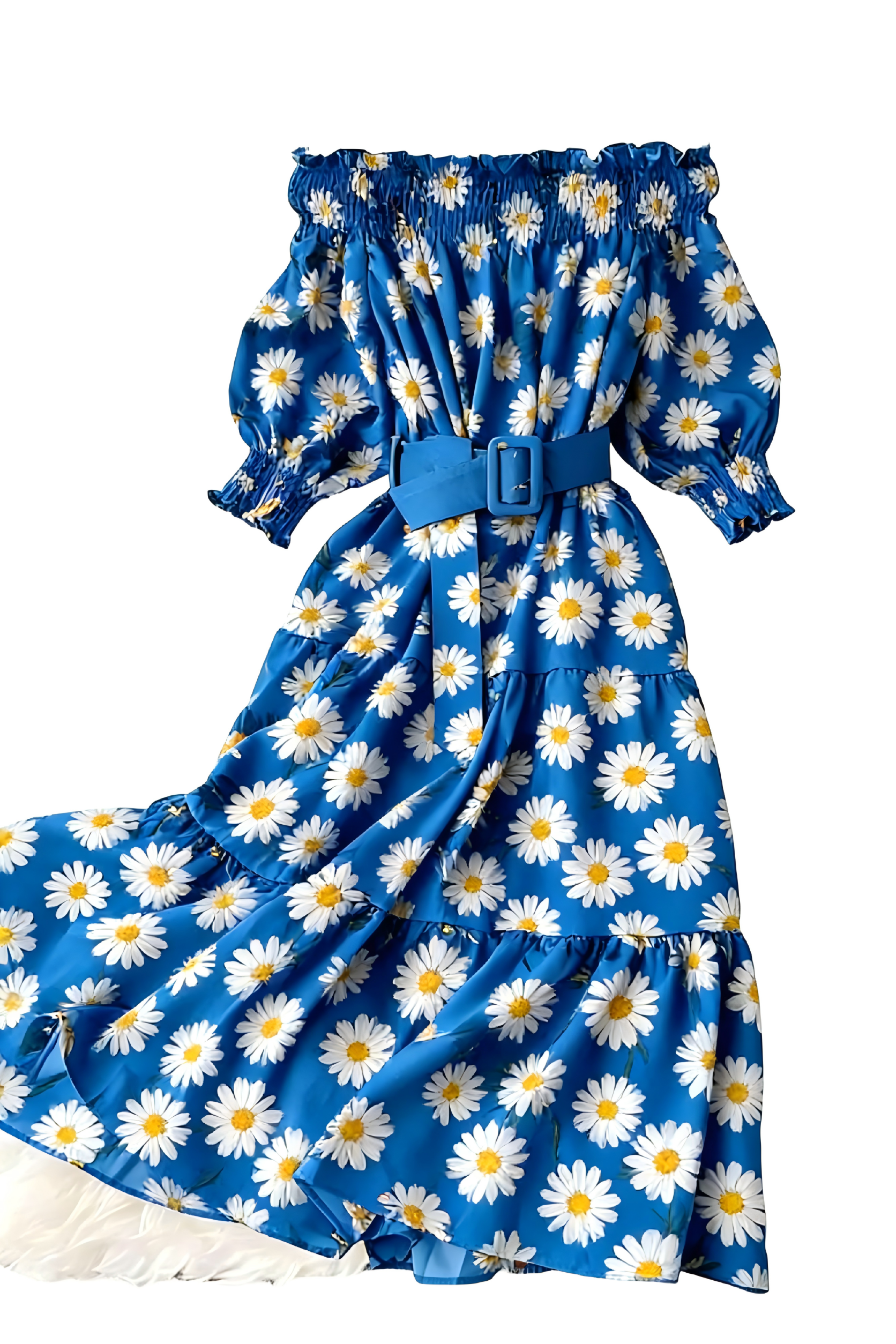 Blue Vintage Off-the-Shoulder Dress