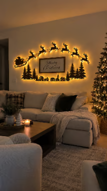 Illuminated Wooden Reindeer Sleigh Wall Decor - Bring the Magic of Christmas Night Right Onto Your Walls! 🎄✨