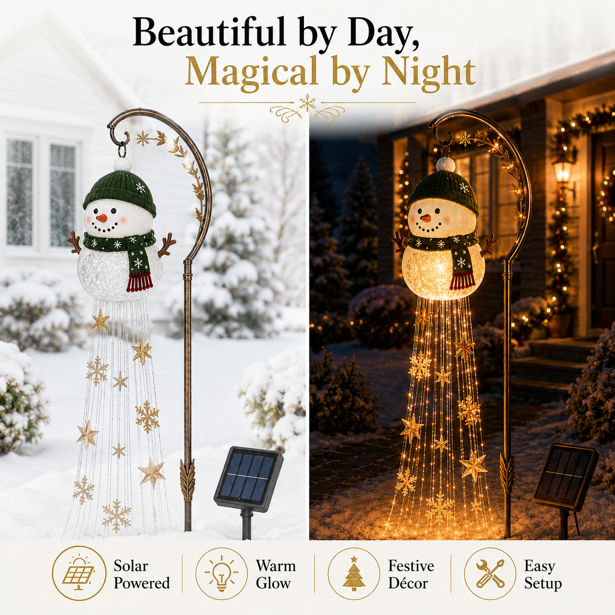☃️ Snowman Sparkle Cascade Solar Garden Light