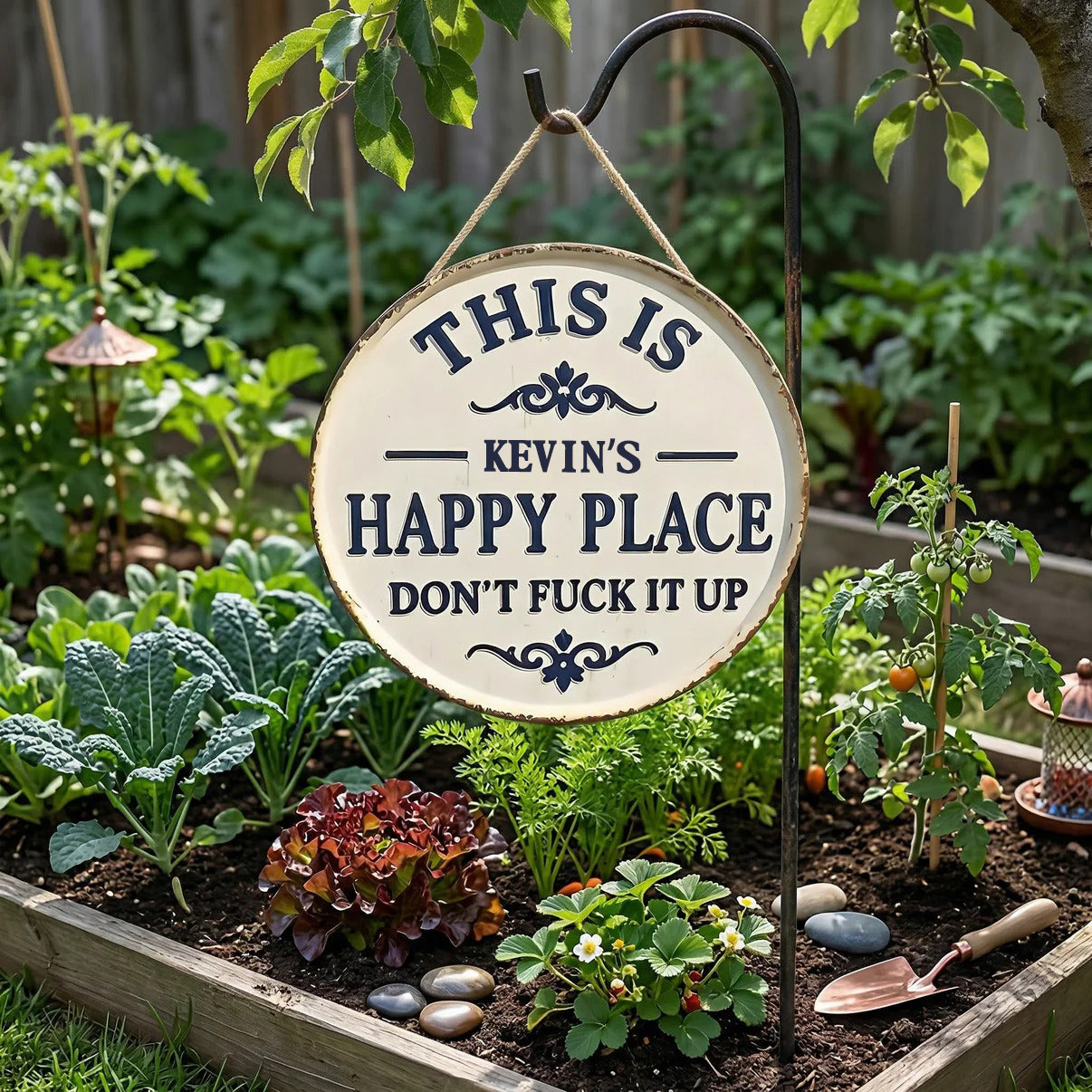 Personalized Funny Garden Metal Sign – “This Is My Happy Place Don’t F*ck It Up” Vintage Decor