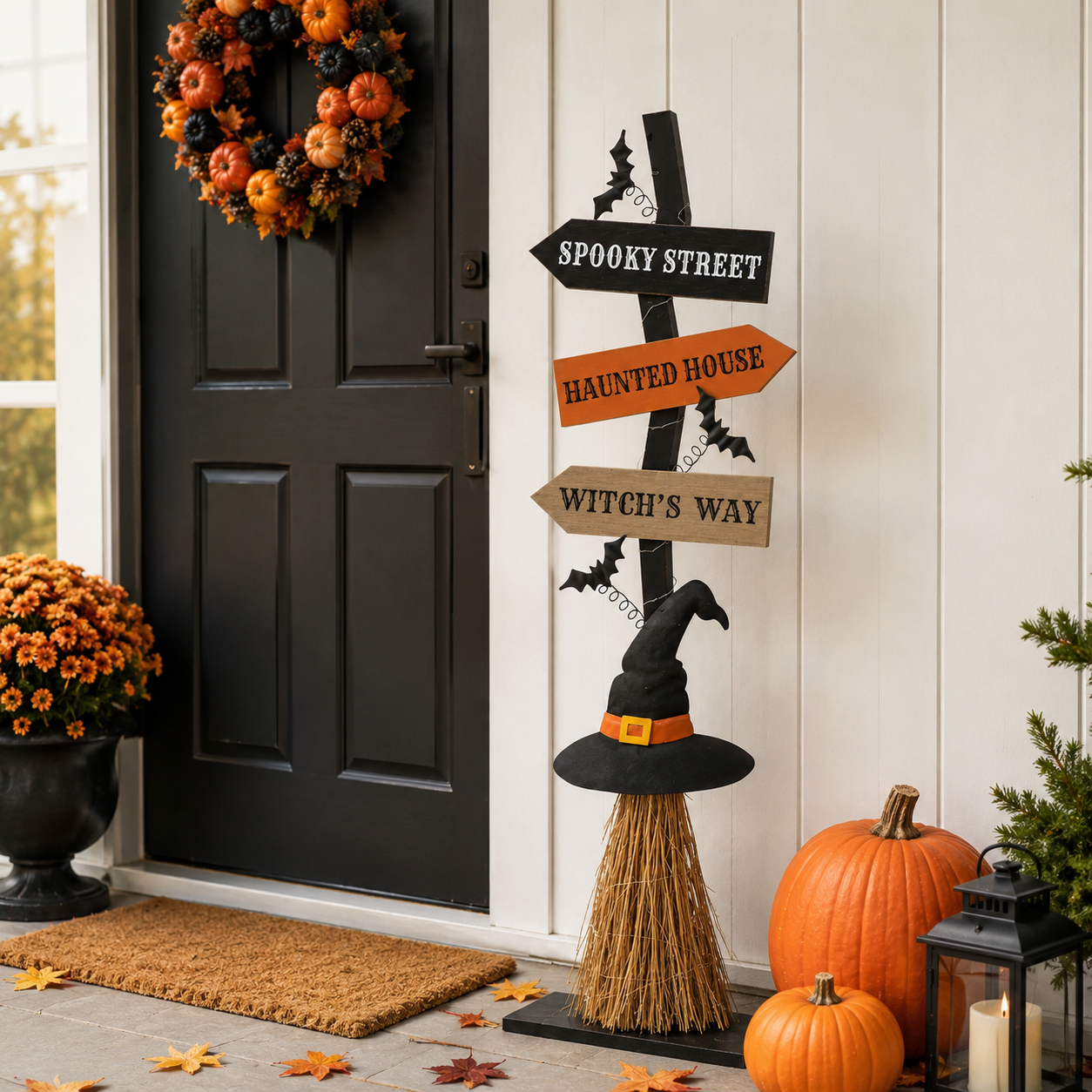 16 Inch Lighted Halloween Wooden Witch’s Broom Porch Decor