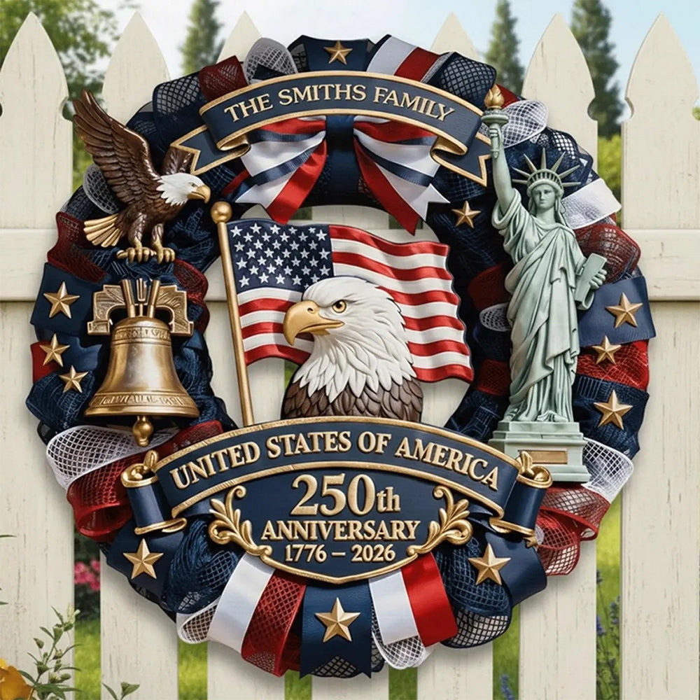 Custom Family Name America 250th Anniversary 1776-2026 Patriotic Semiquincentennial Doorsign HA75 920746