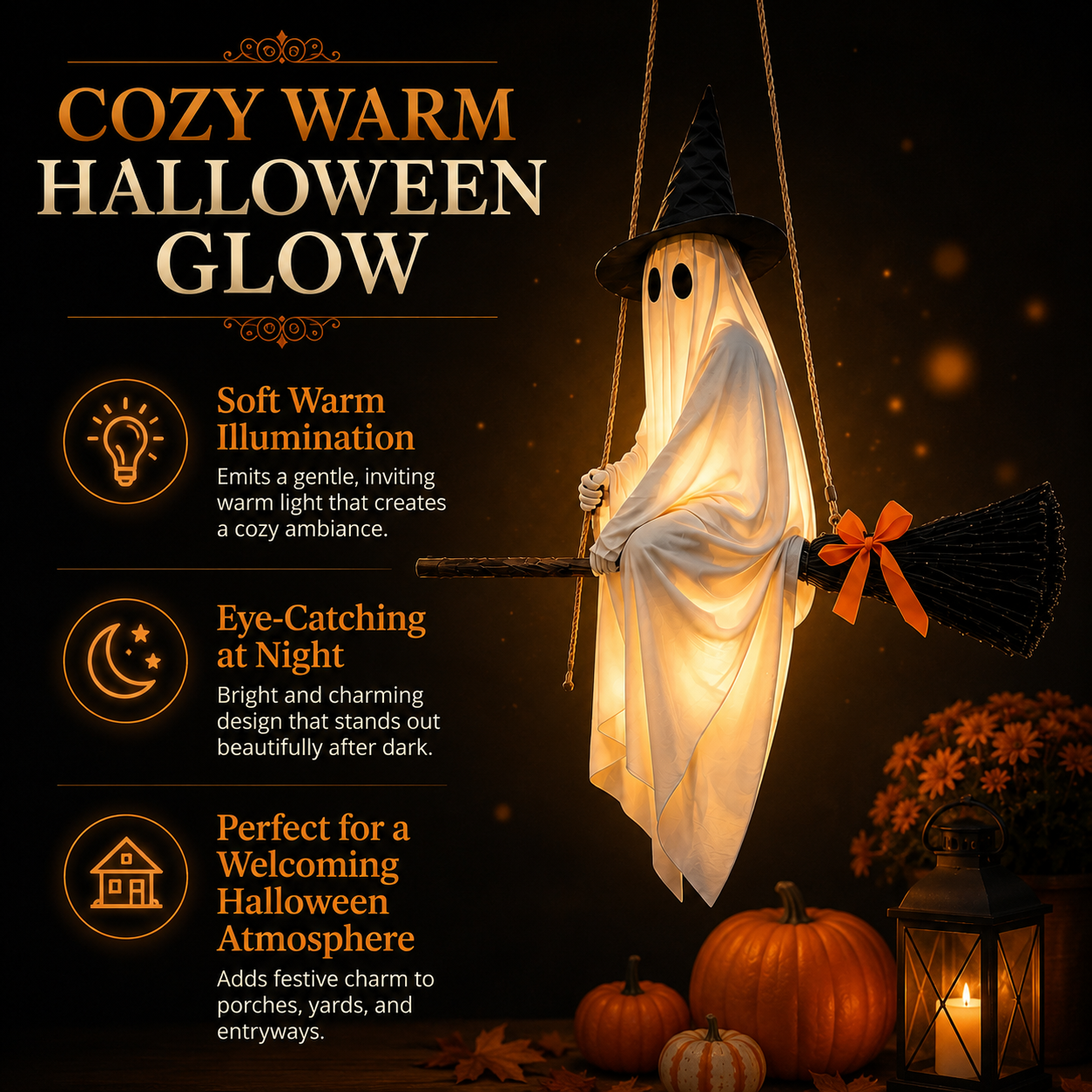 Lighted Hanging Ghost Witch Halloween Decoration