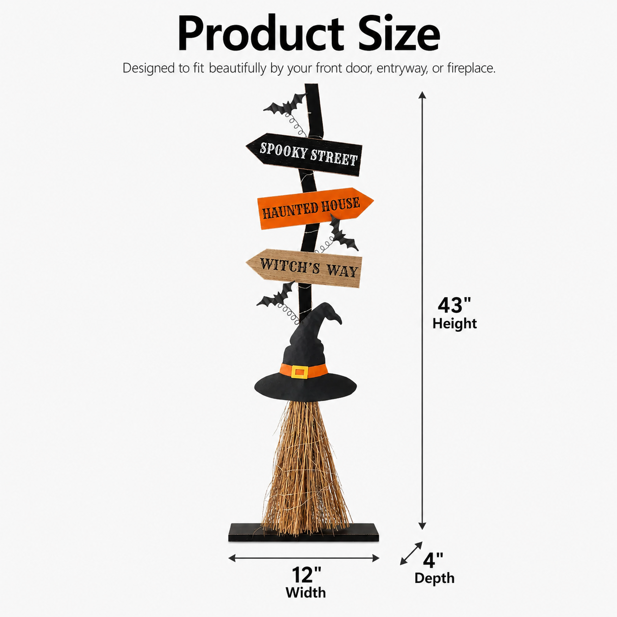 16 Inch Lighted Halloween Wooden Witch’s Broom Porch Decor