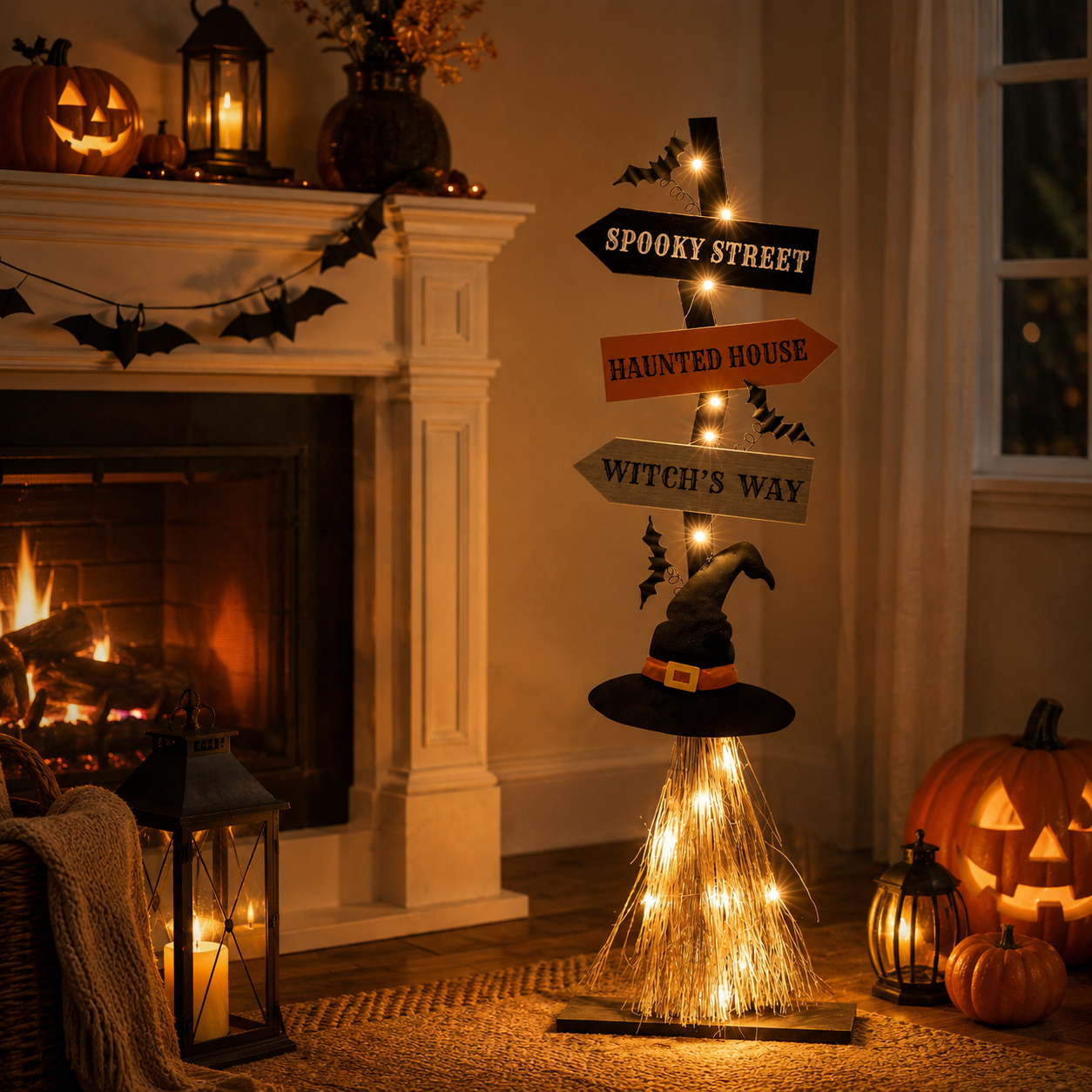 16 Inch Lighted Halloween Wooden Witch’s Broom Porch Decor