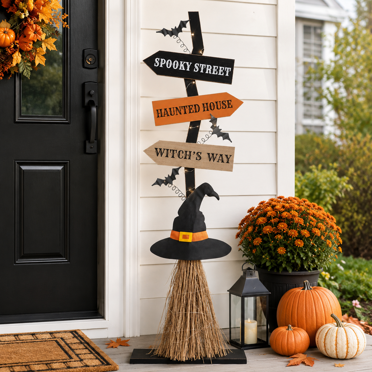 16 Inch Lighted Halloween Wooden Witch’s Broom Porch Decor