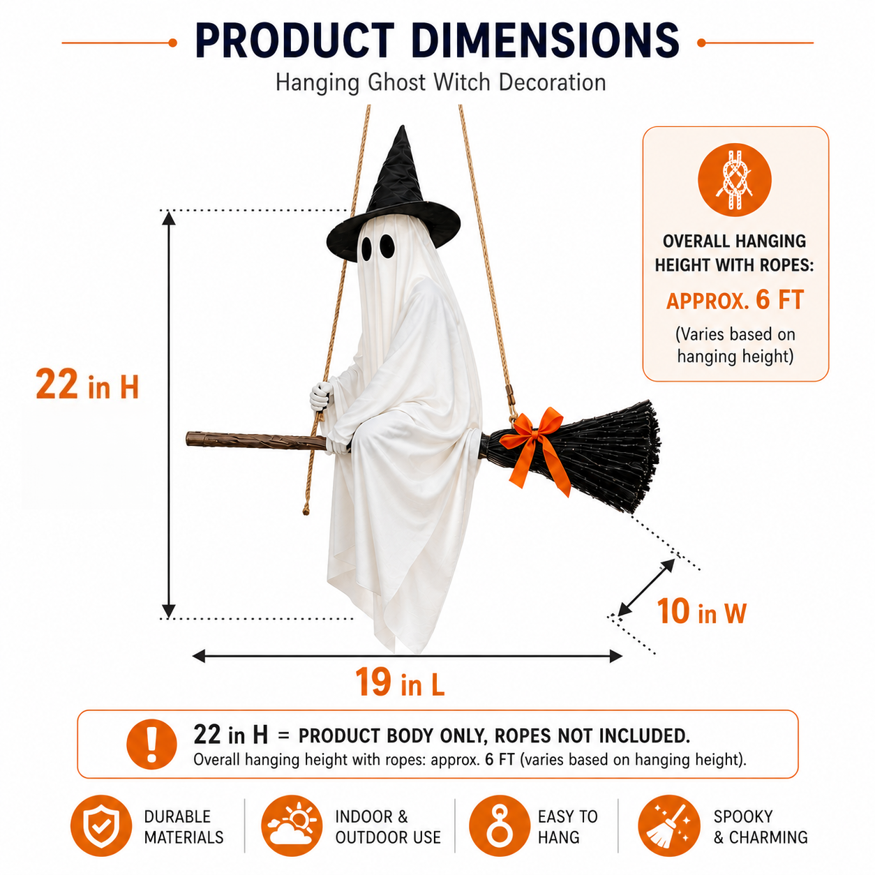 Lighted Hanging Ghost Witch Halloween Decoration