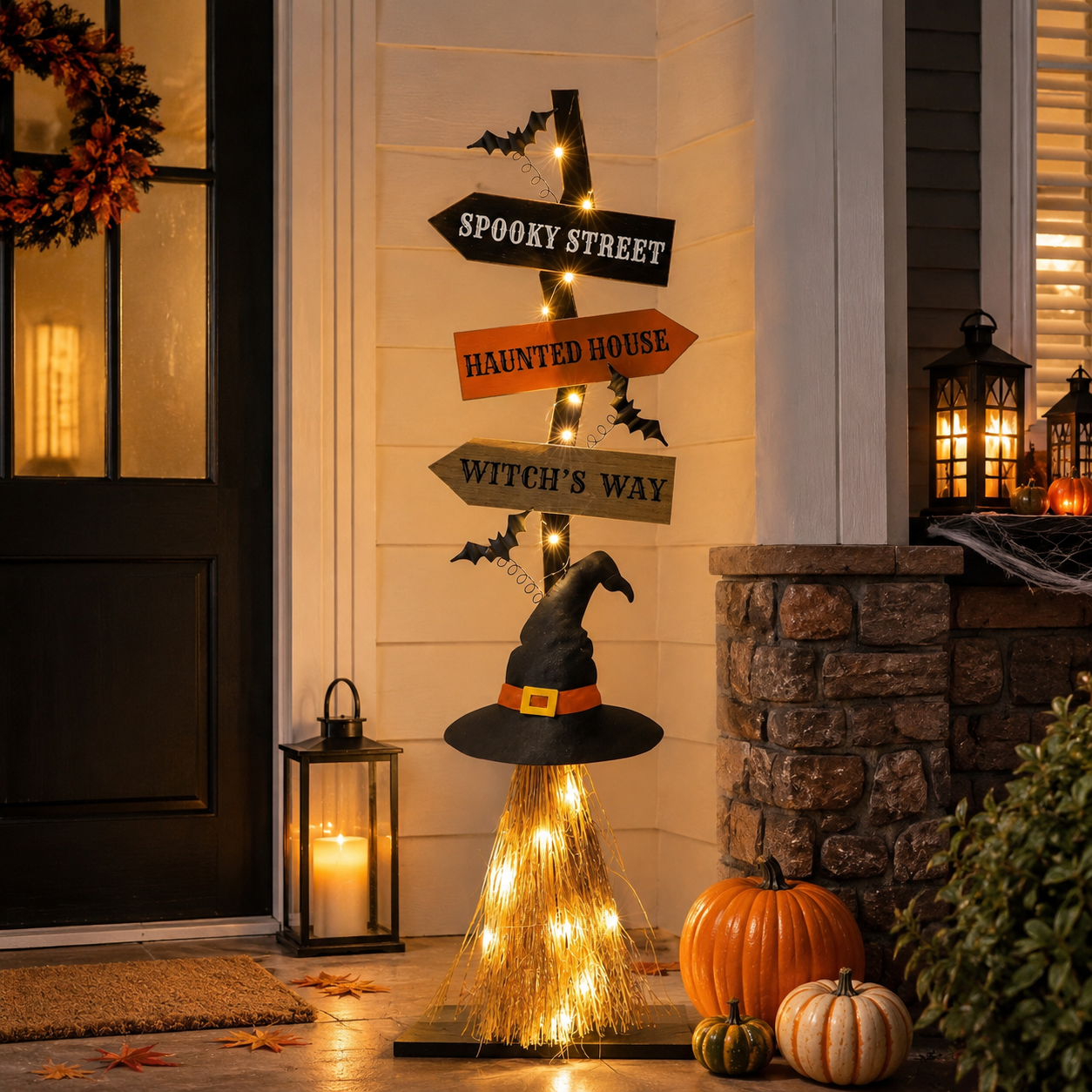 16 Inch Lighted Halloween Wooden Witch’s Broom Porch Decor