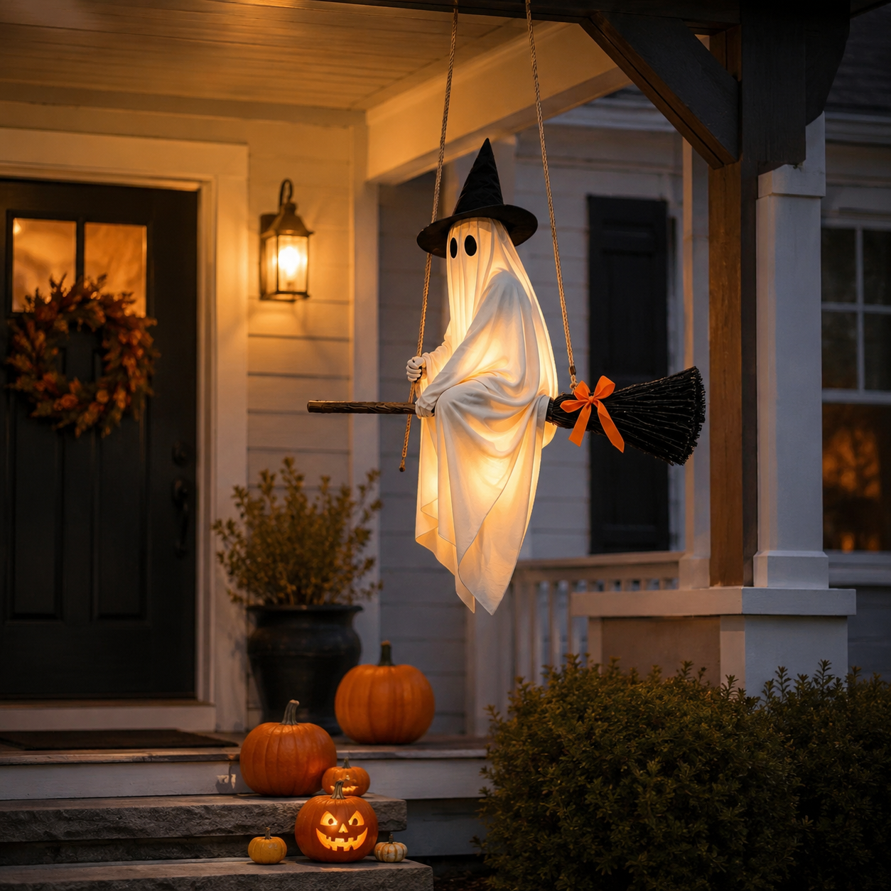 Lighted Hanging Ghost Witch Halloween Decoration